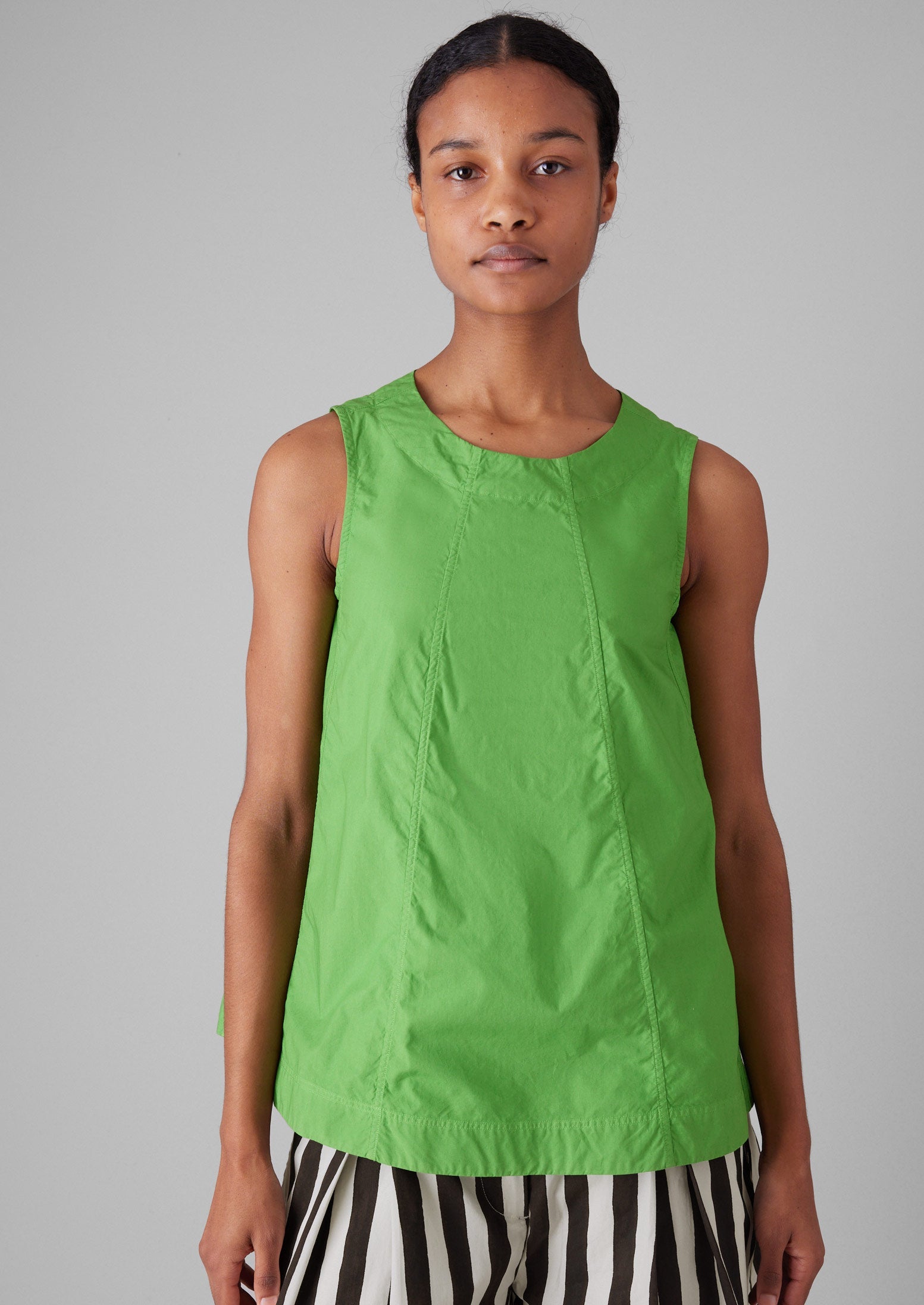 Panelled Cotton Poplin Top | Lawn Green