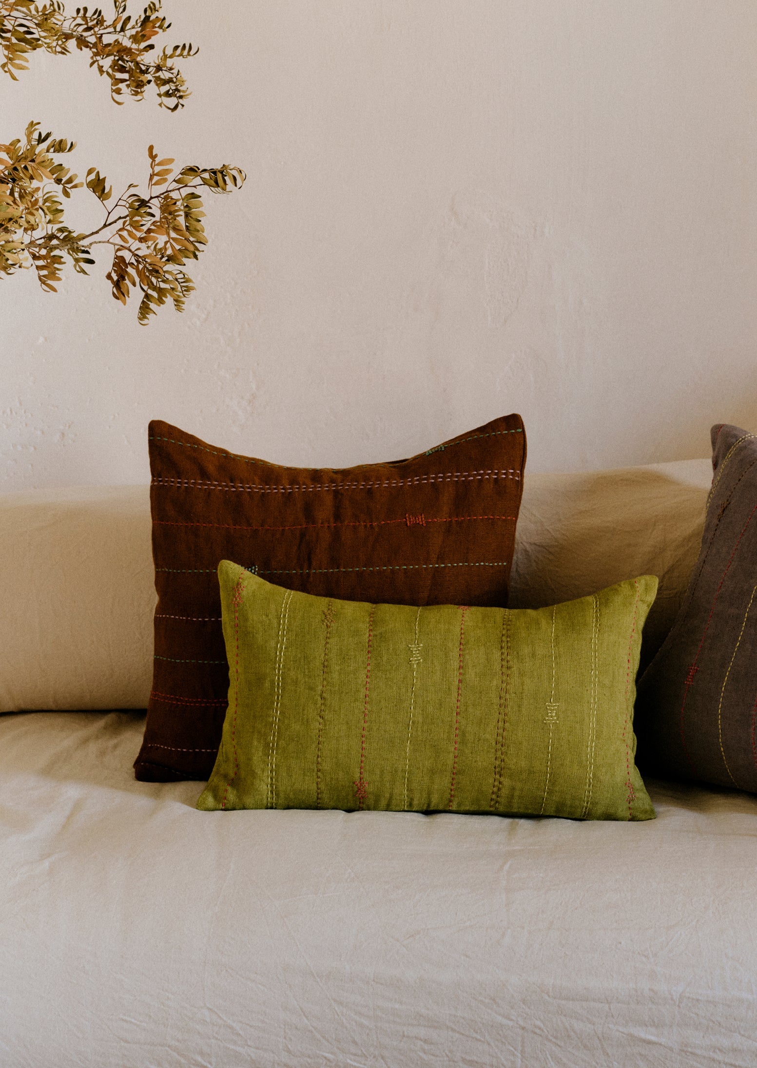 Basri Hand Embroidered Rectangular Pillow Cover | Apple