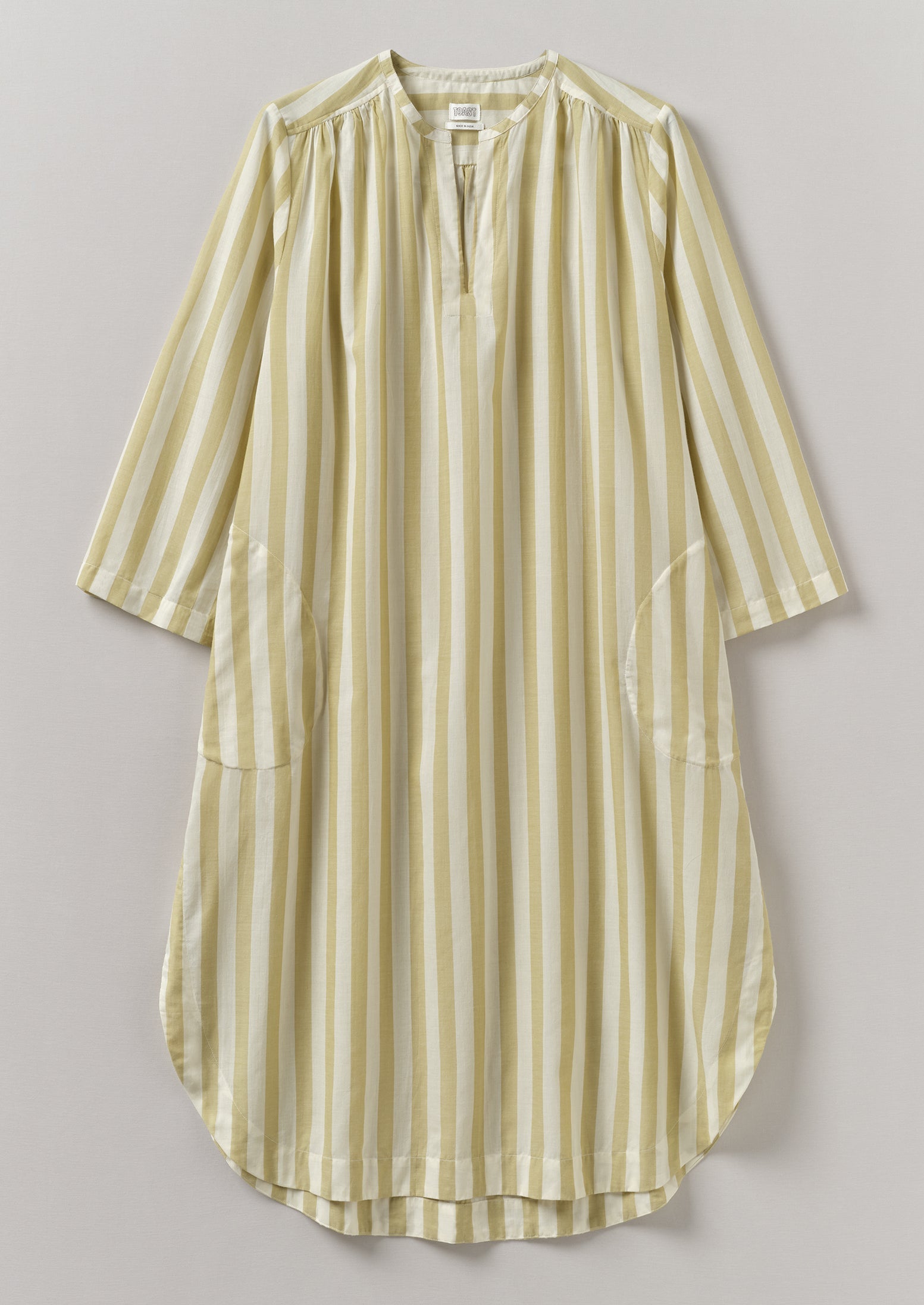 Canopy Stripe Organic Cotton Kaftan | Ecru/Washed Lime