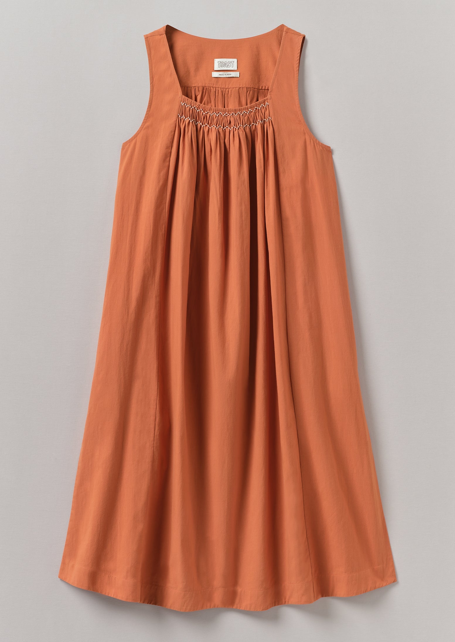 Smocked Cotton Poplin Nightdress | Coral