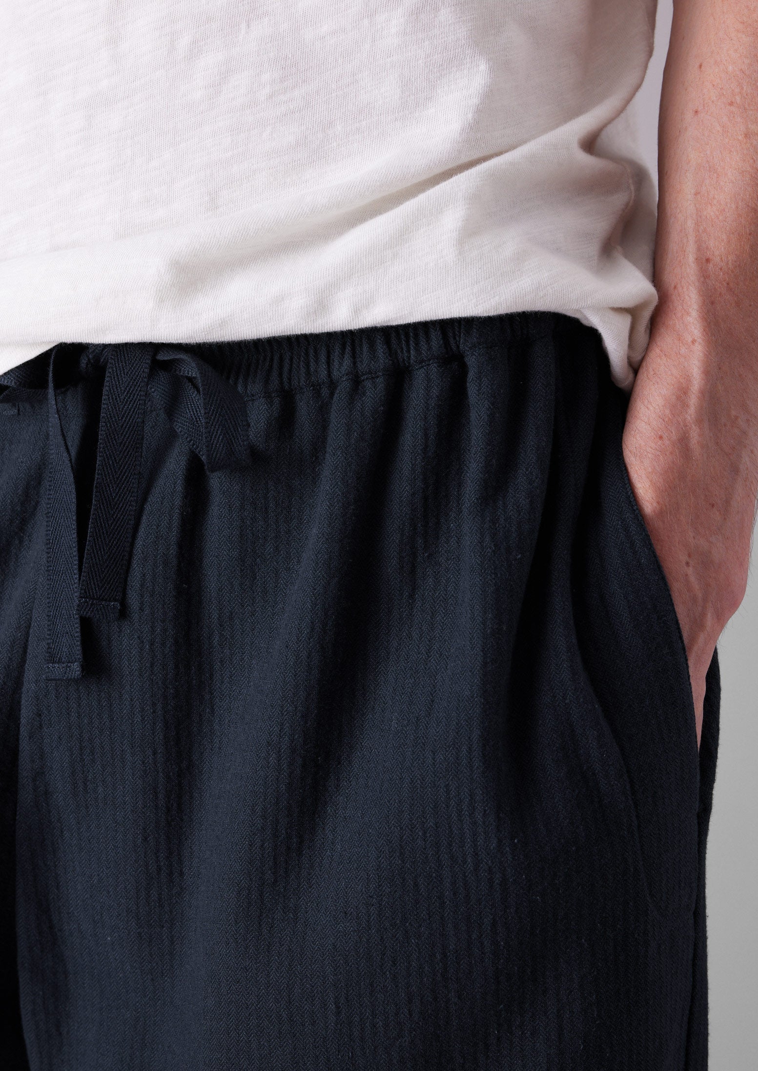 Brushed Cotton Herringbone Drawstring Pants | Blue Slate
