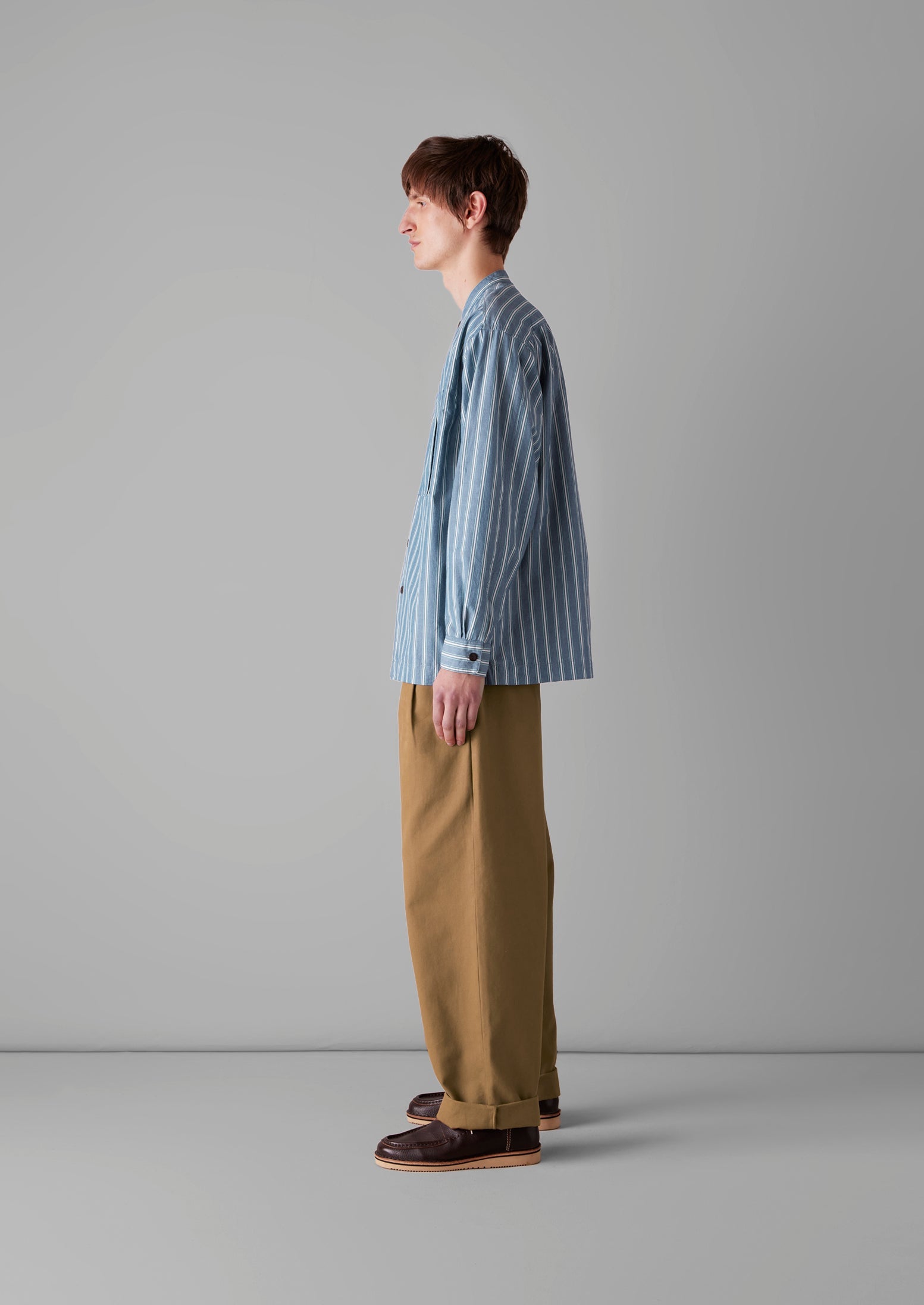 Grandad Collar Crinkle Organic Cotton Shirt | Duffle Blue