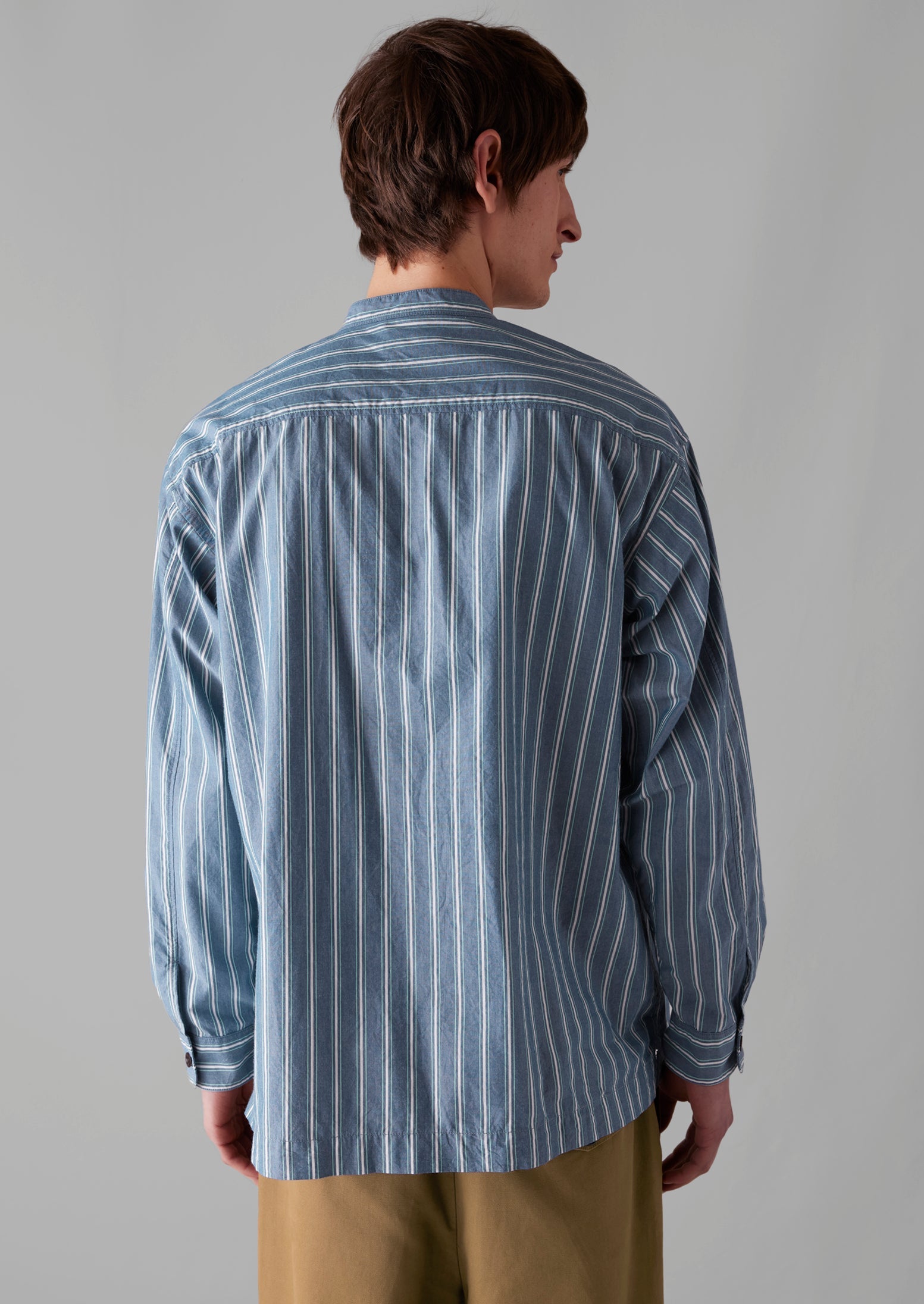 Grandad Collar Crinkle Organic Cotton Shirt | Duffle Blue