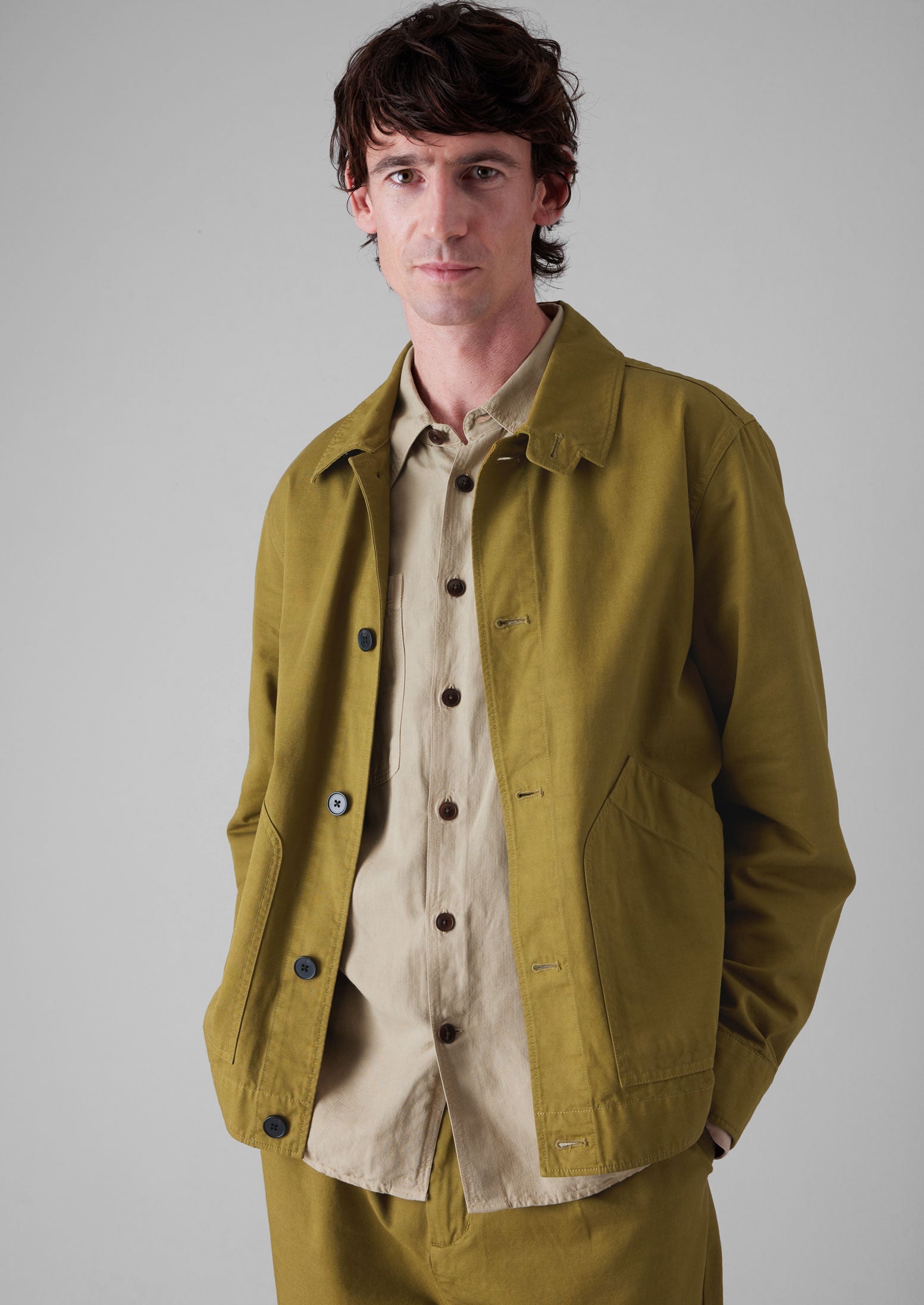 Patch Pocket Organic Cotton Coach Jacket | Warm Olive