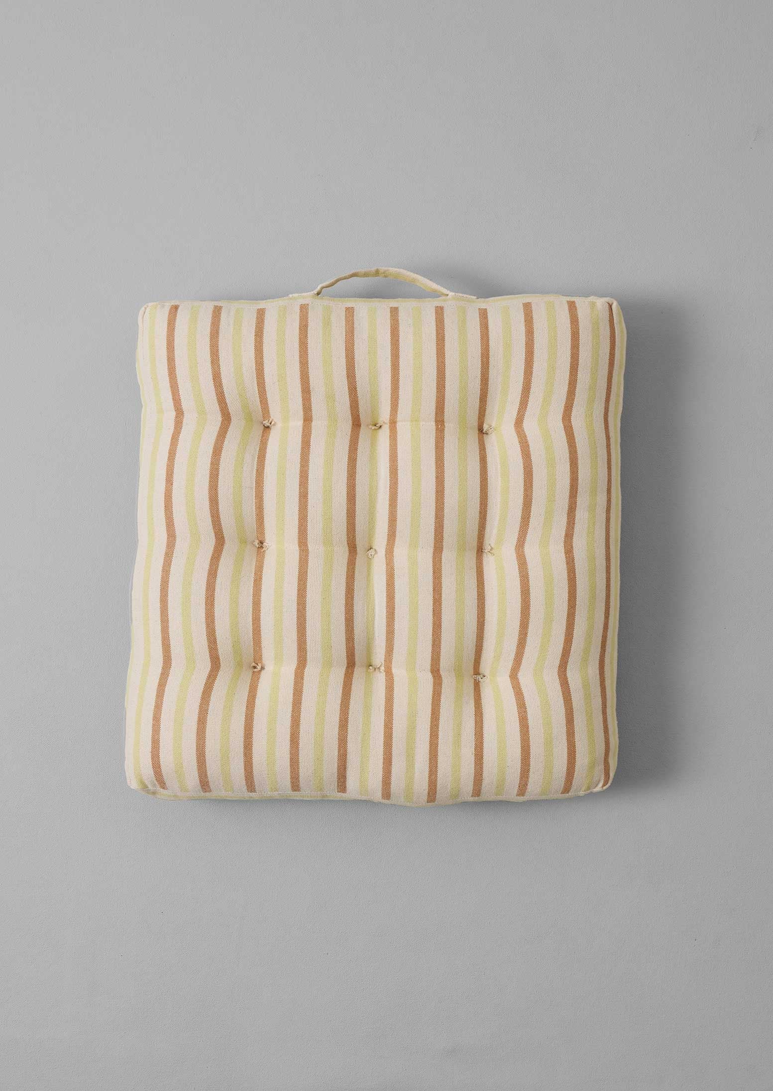 Hand Woven Stripe Seat Pillow | Ecru/Washed Lime