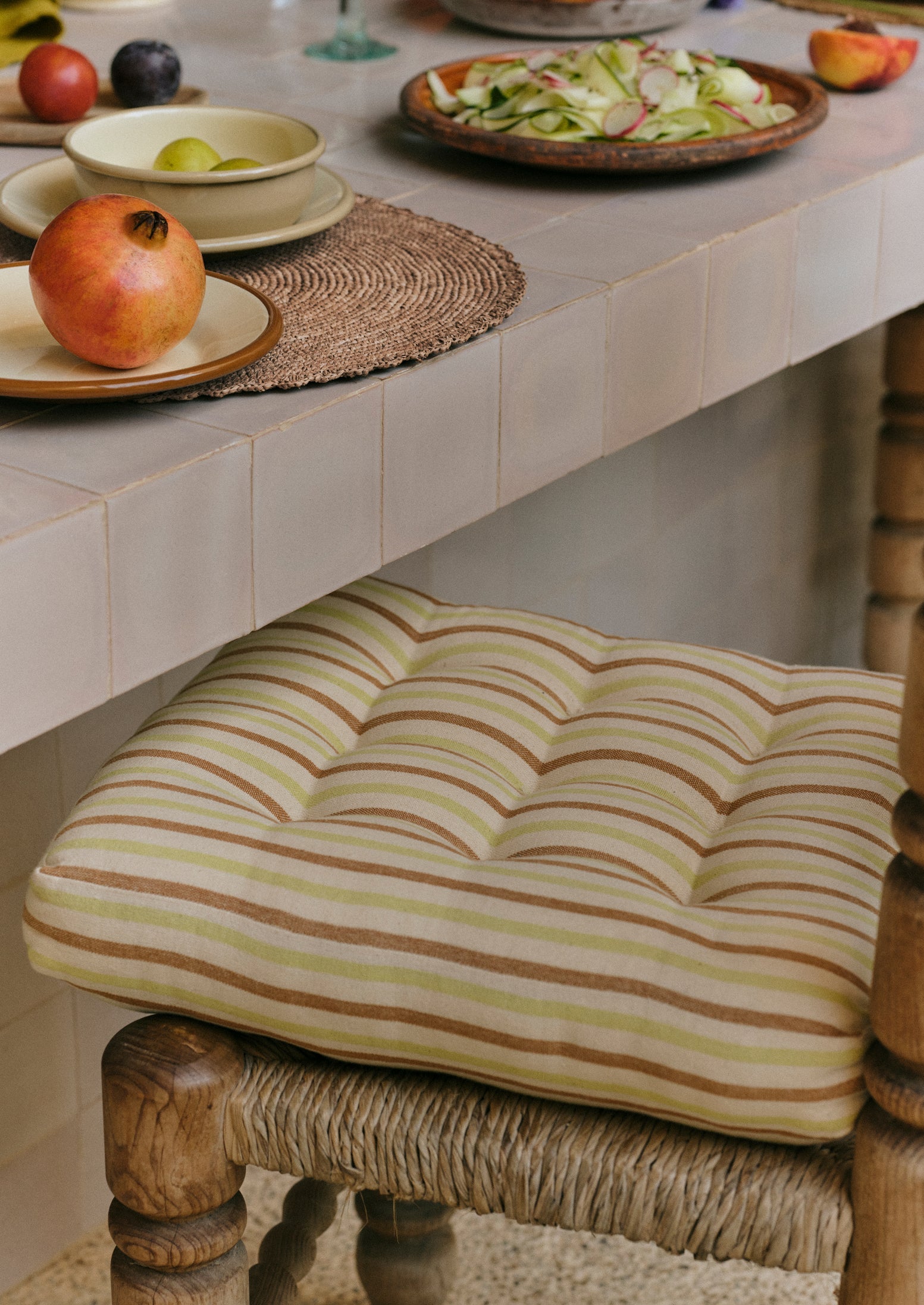 Hand Woven Stripe Seat Pillow | Ecru/Washed Lime