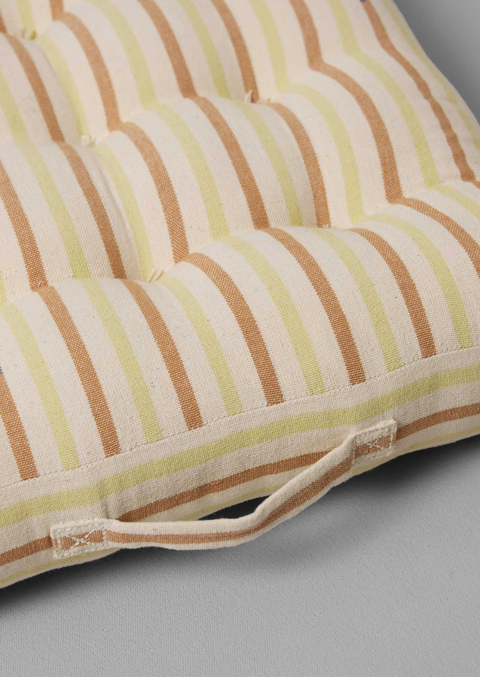 Hand Woven Stripe Seat Pillow | Ecru/Washed Lime