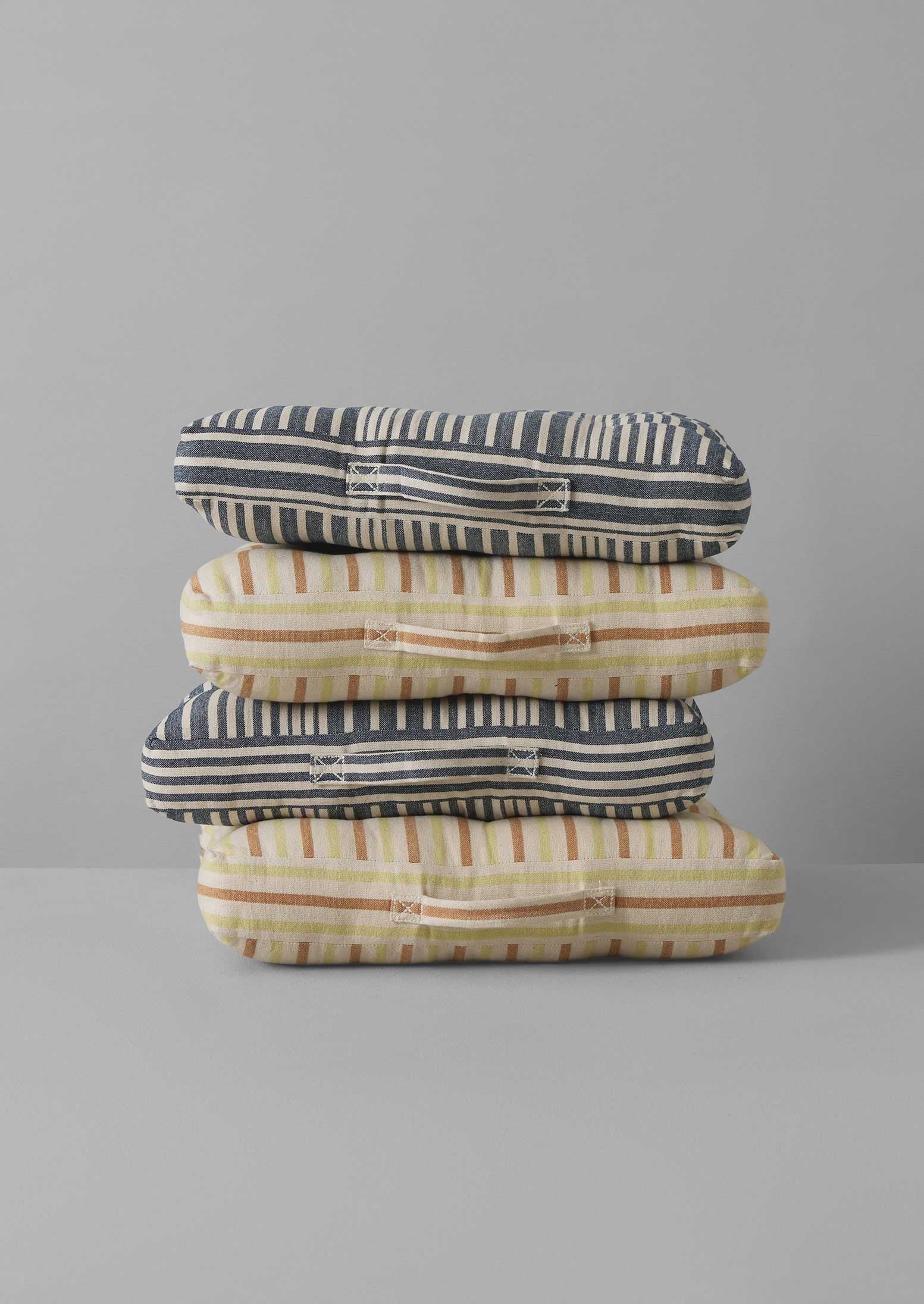 Hand Woven Stripe Seat Pillow | Ecru/Washed Lime