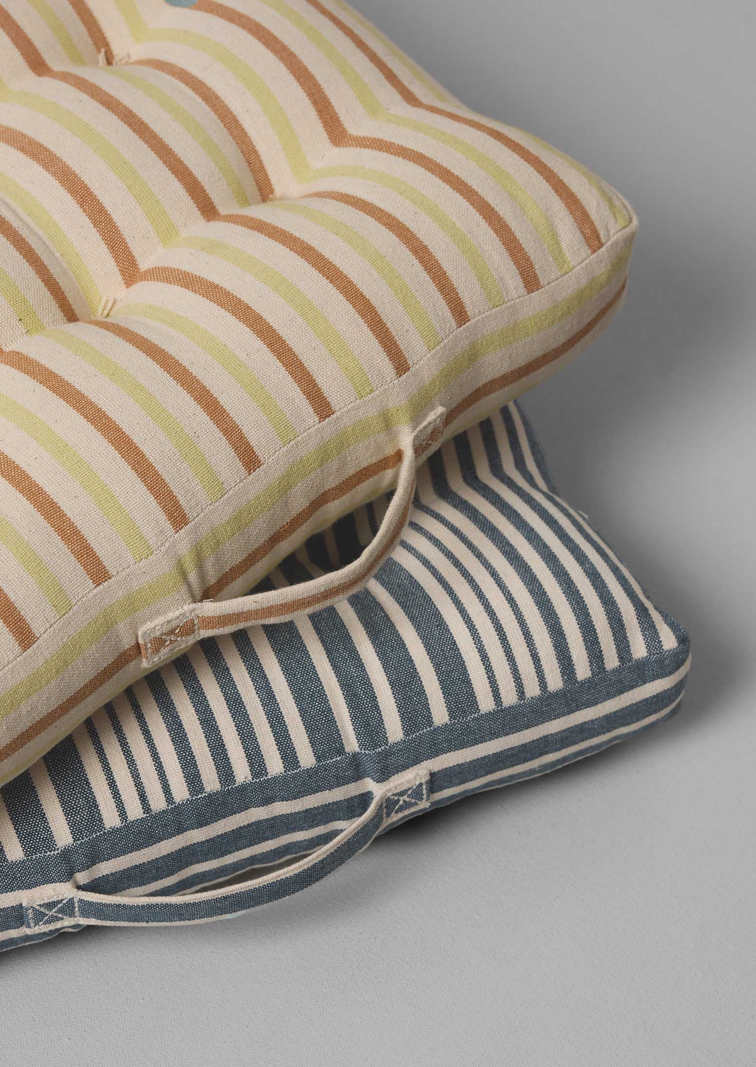 Hand Woven Stripe Seat Pillow | Ecru/Washed Lime