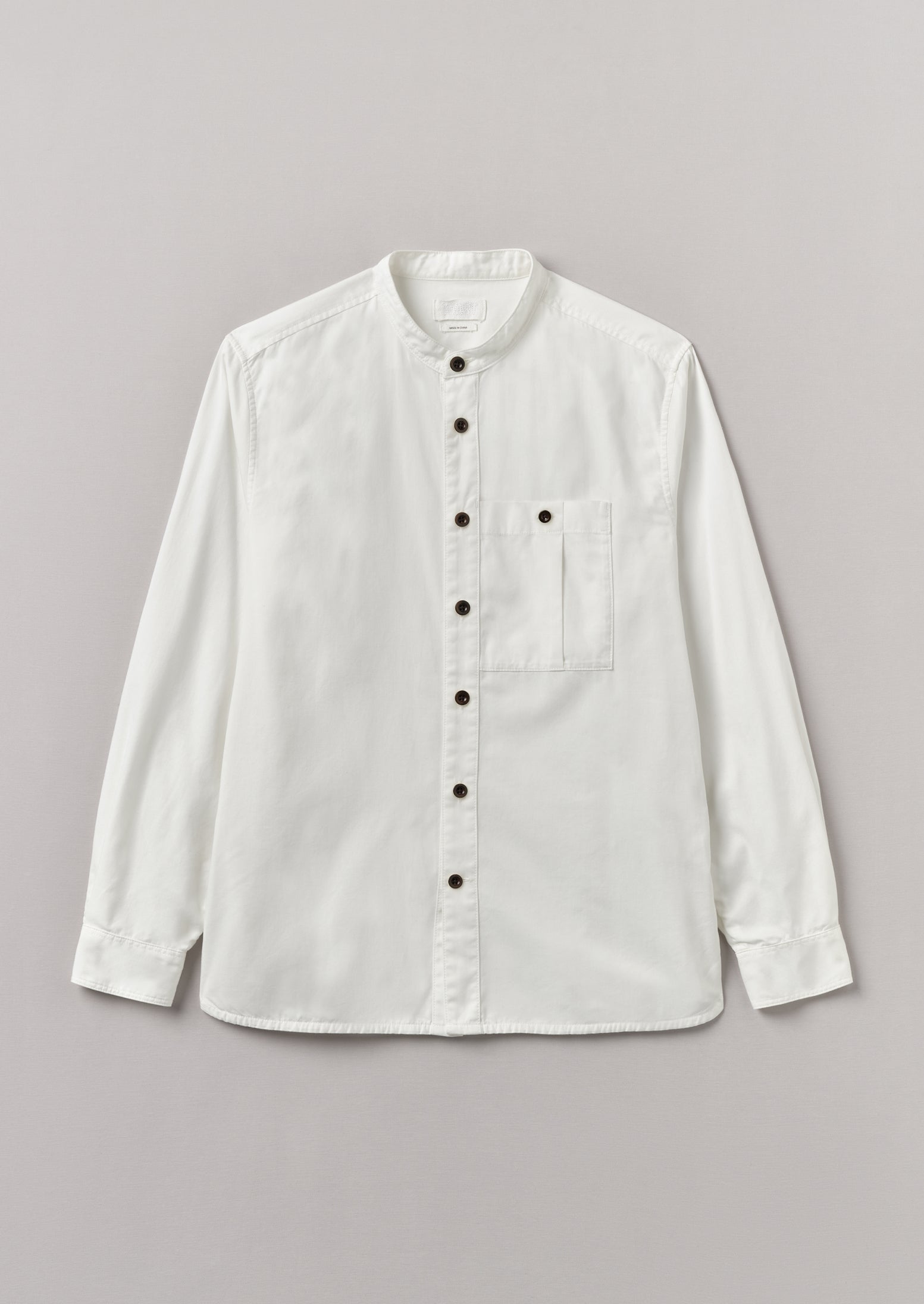 Garment Dyed Oxford Grandad Collar Shirt | Chalk