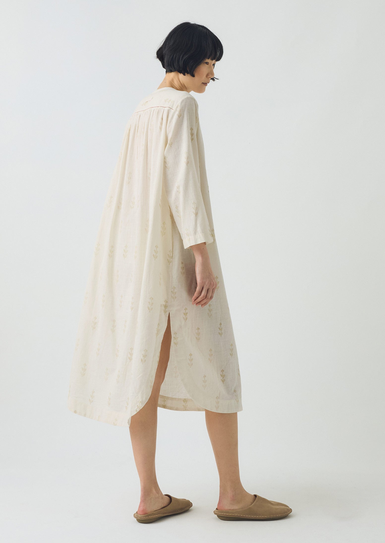 Etched Sprig Print Kaftan | Ecru/Citrine
