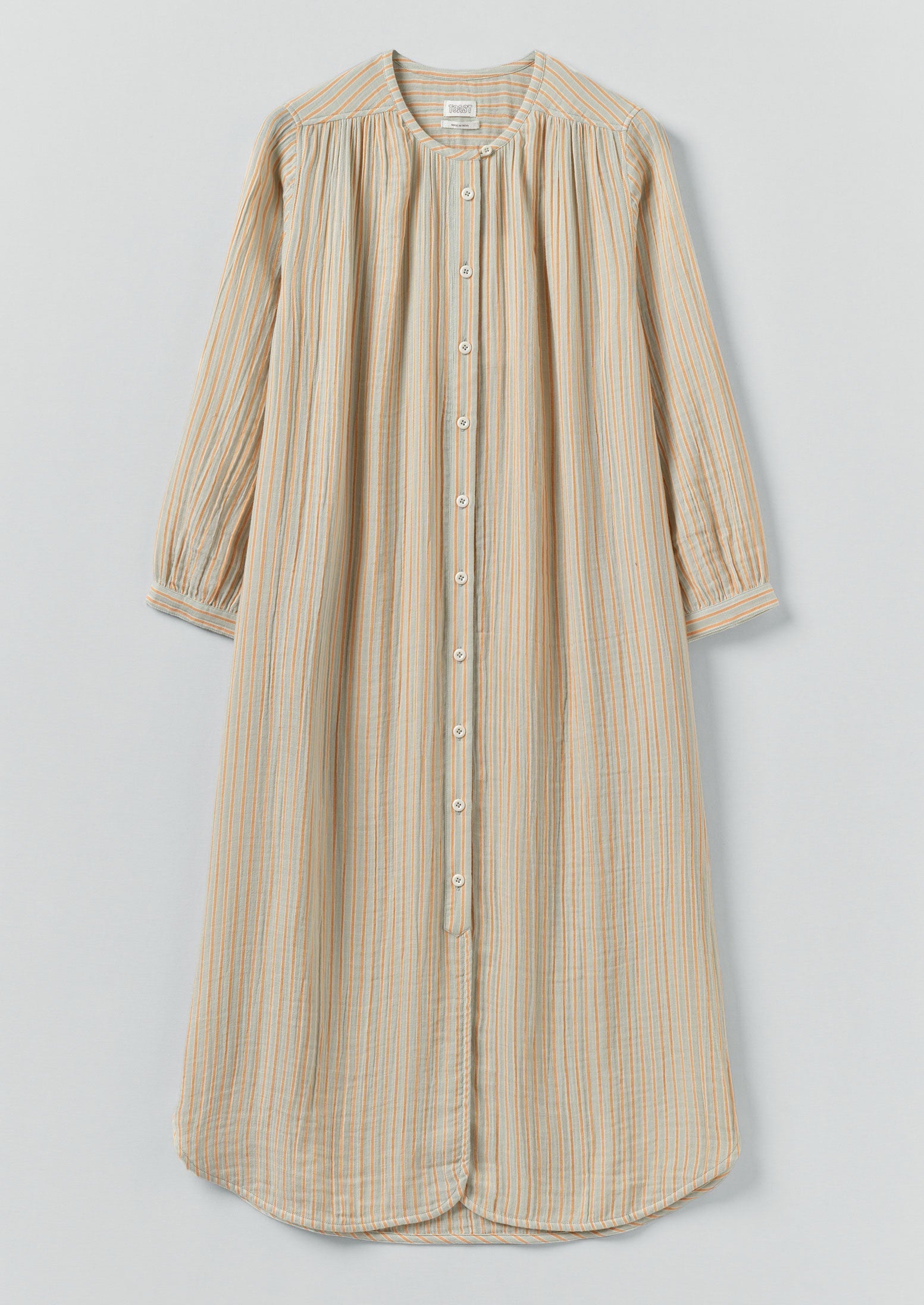Stripe Crinkle Cotton Nightdress | Sage/Apricot