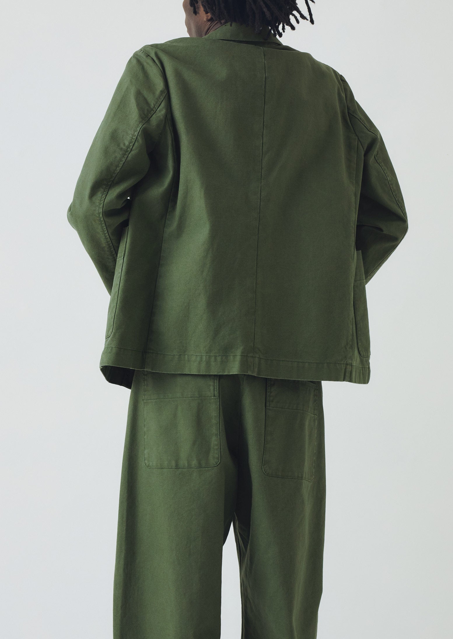 Cotton Canvas Breasted Jacket | Balsam Green