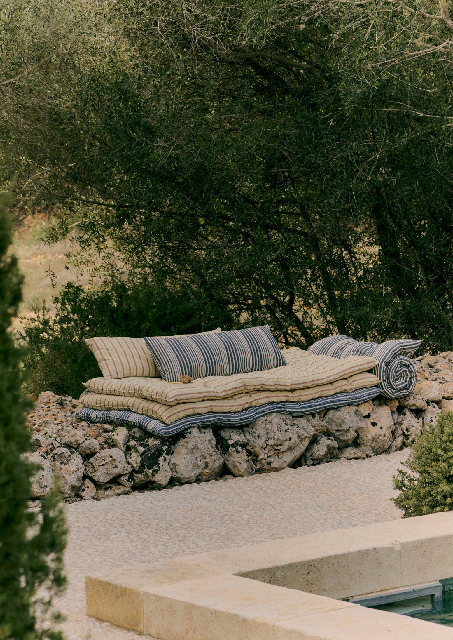 Hand Woven Stripe Bolster Pillow | Indigo/Ecru