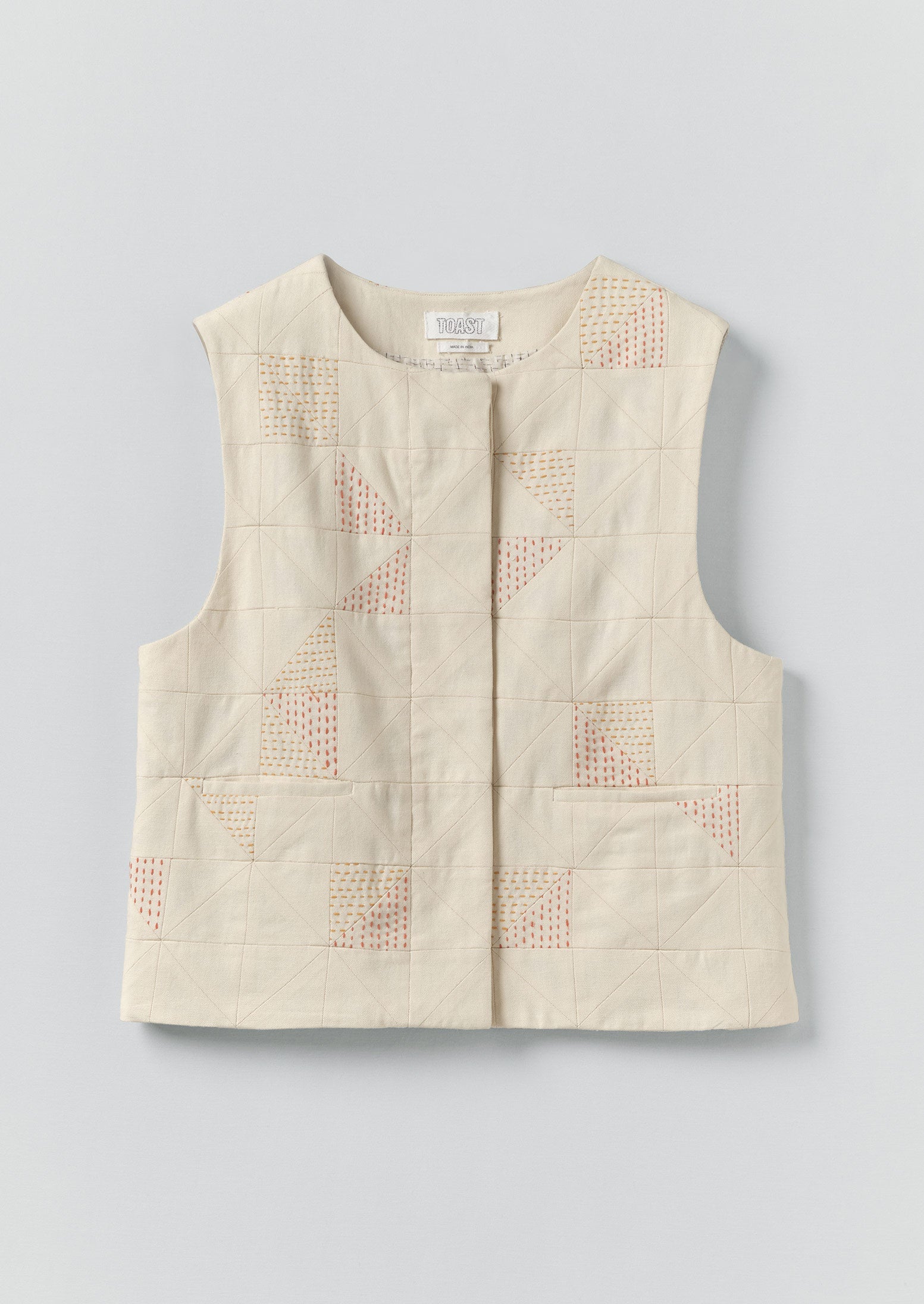 Patchwork Kantha Stitch Cotton Waistcoat | Ecru