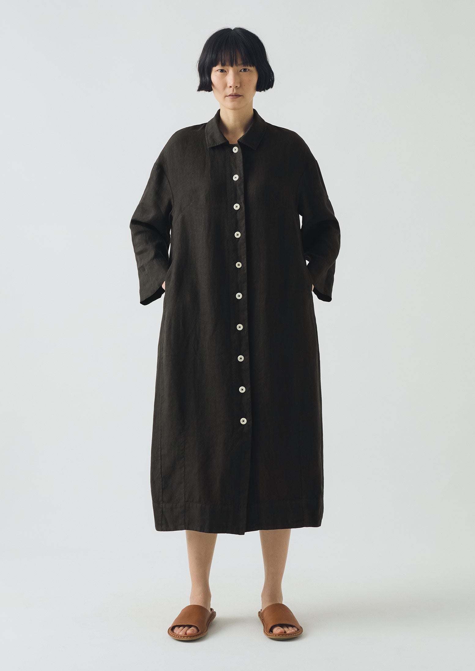Garment Dyed Linen Button Shirt Dress | Black Pepper
