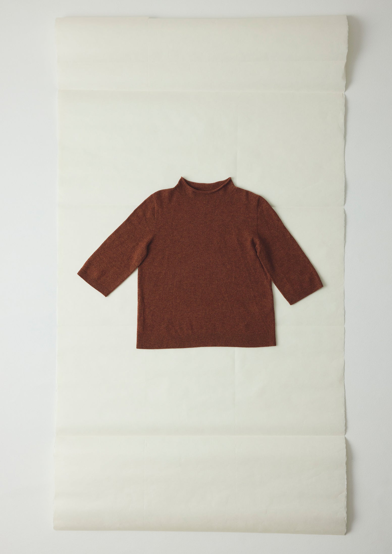 Fine Wool Cashmere Half Sleeve Sweater | Pecan