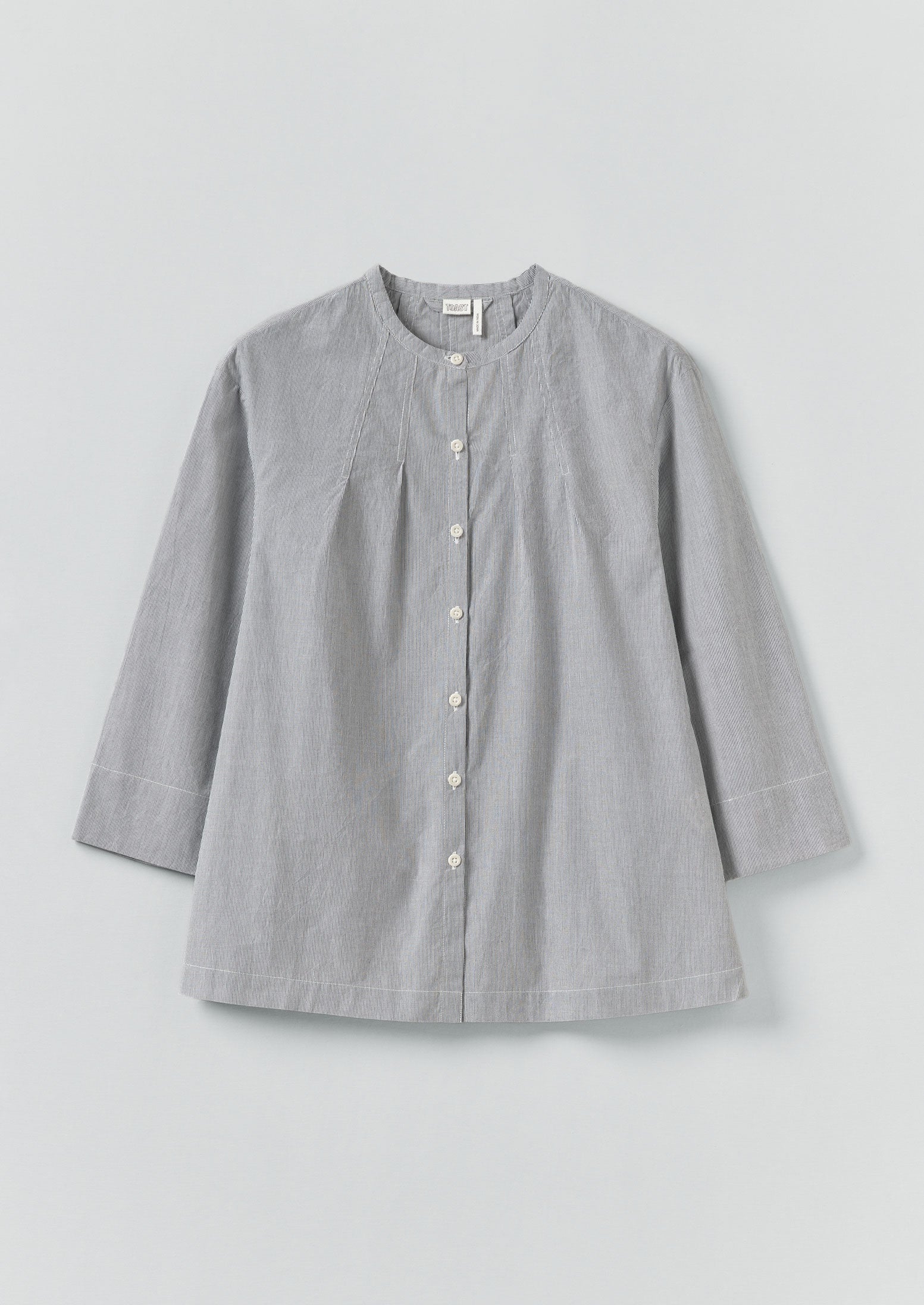 Fine Stripe Cotton Tie Shirt | Ecru/Slate