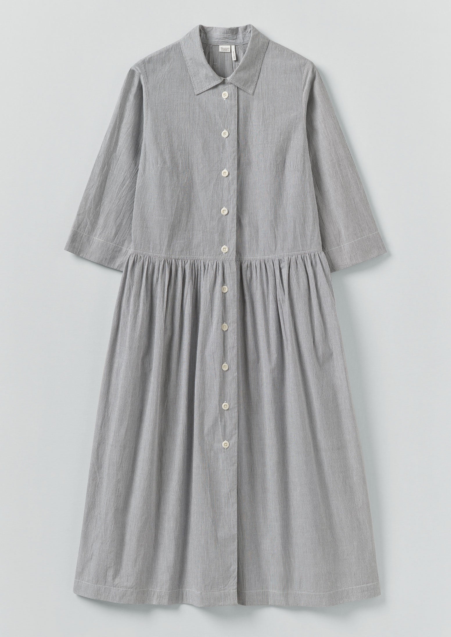 Fine Stripe Cotton  Shirt Dress | Ecru/Slate
