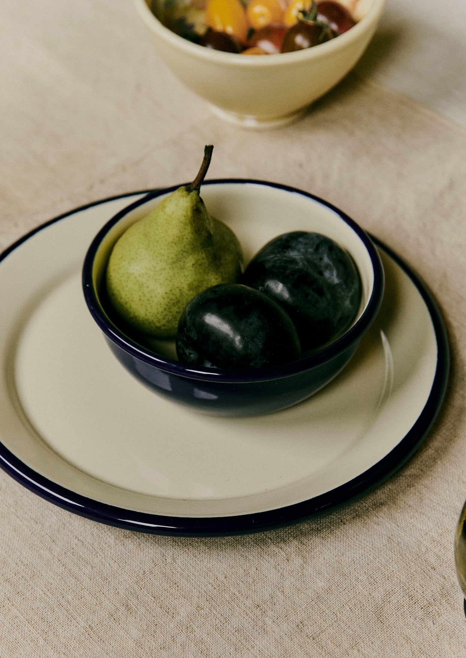 Enamel Dinner Plate | Cream/Blue