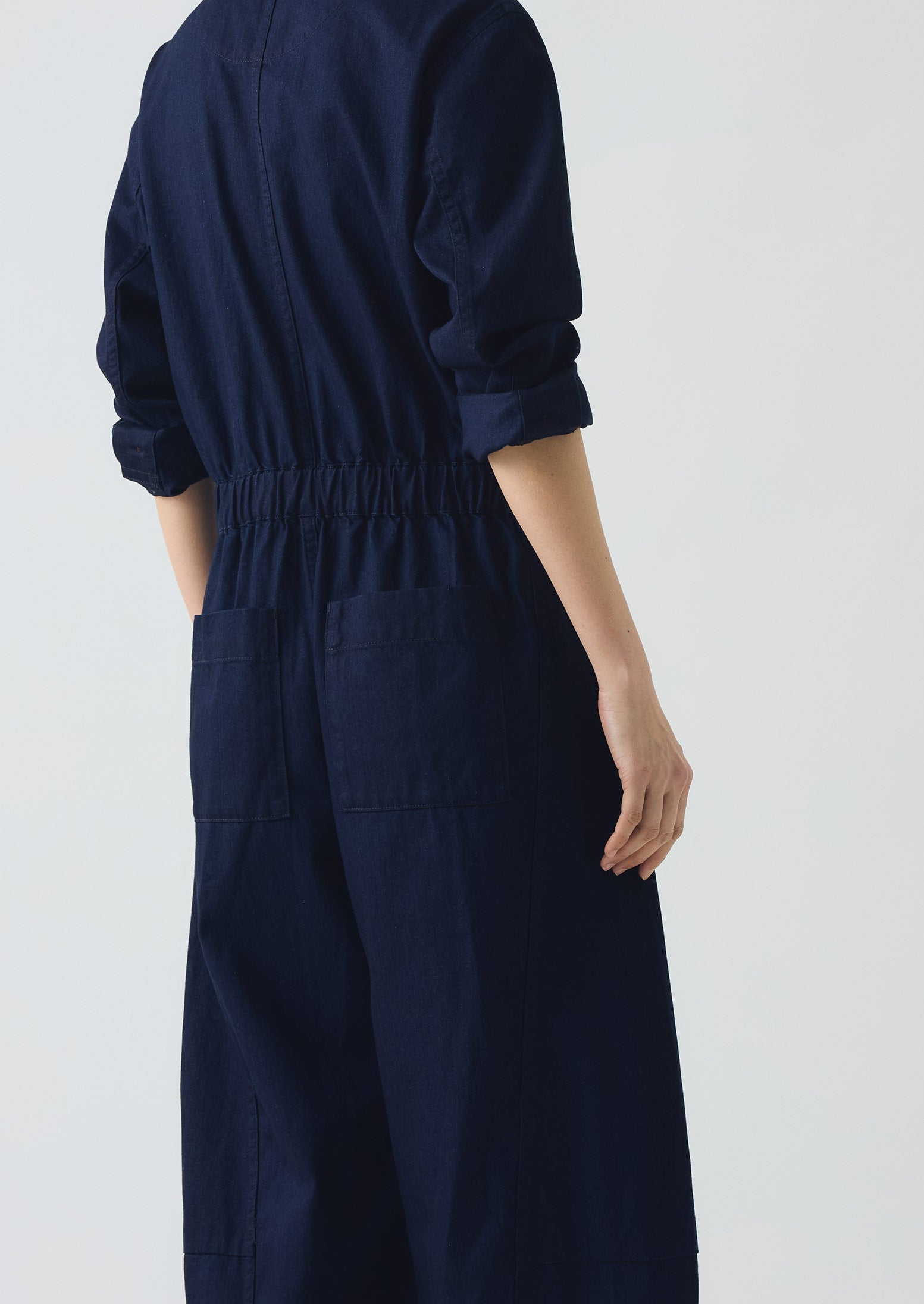 Half Placket Cotton Twill Jumpsuit | Indigo
