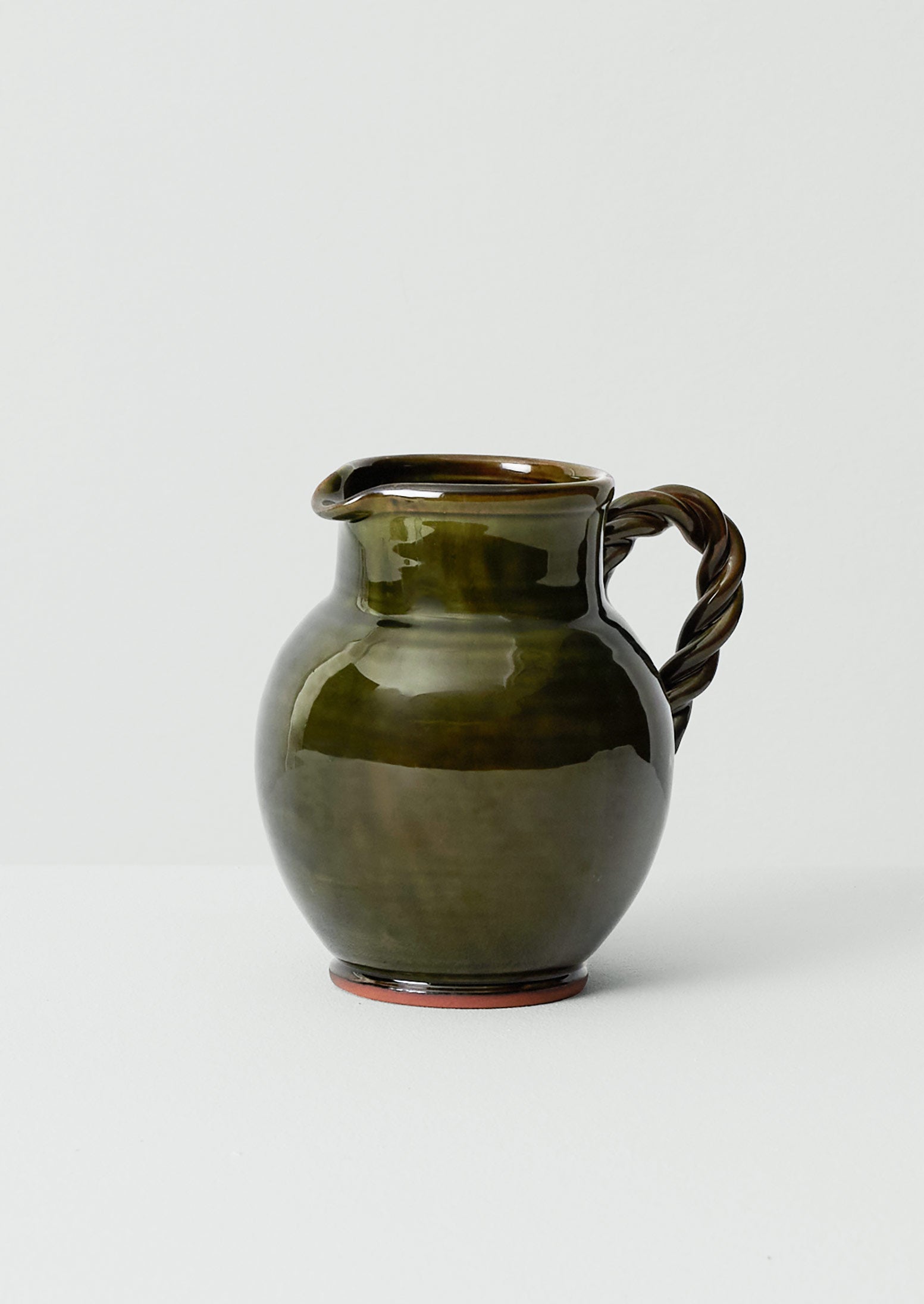 Poterie Barbotine Twisted Handled Pitcher | Bottle Green