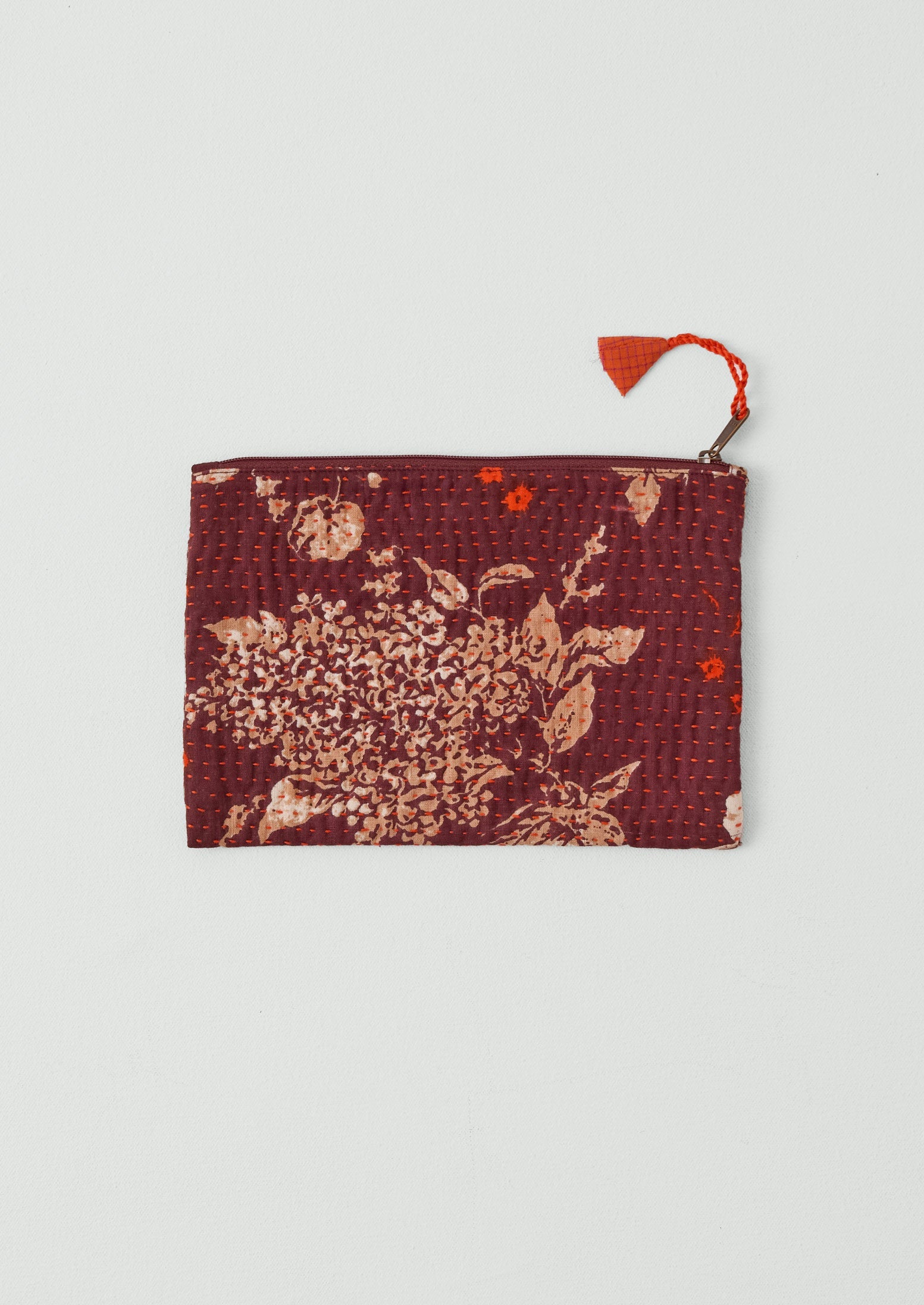 Remnant Fabric Kantha Pouch | Burgundy/Poppy