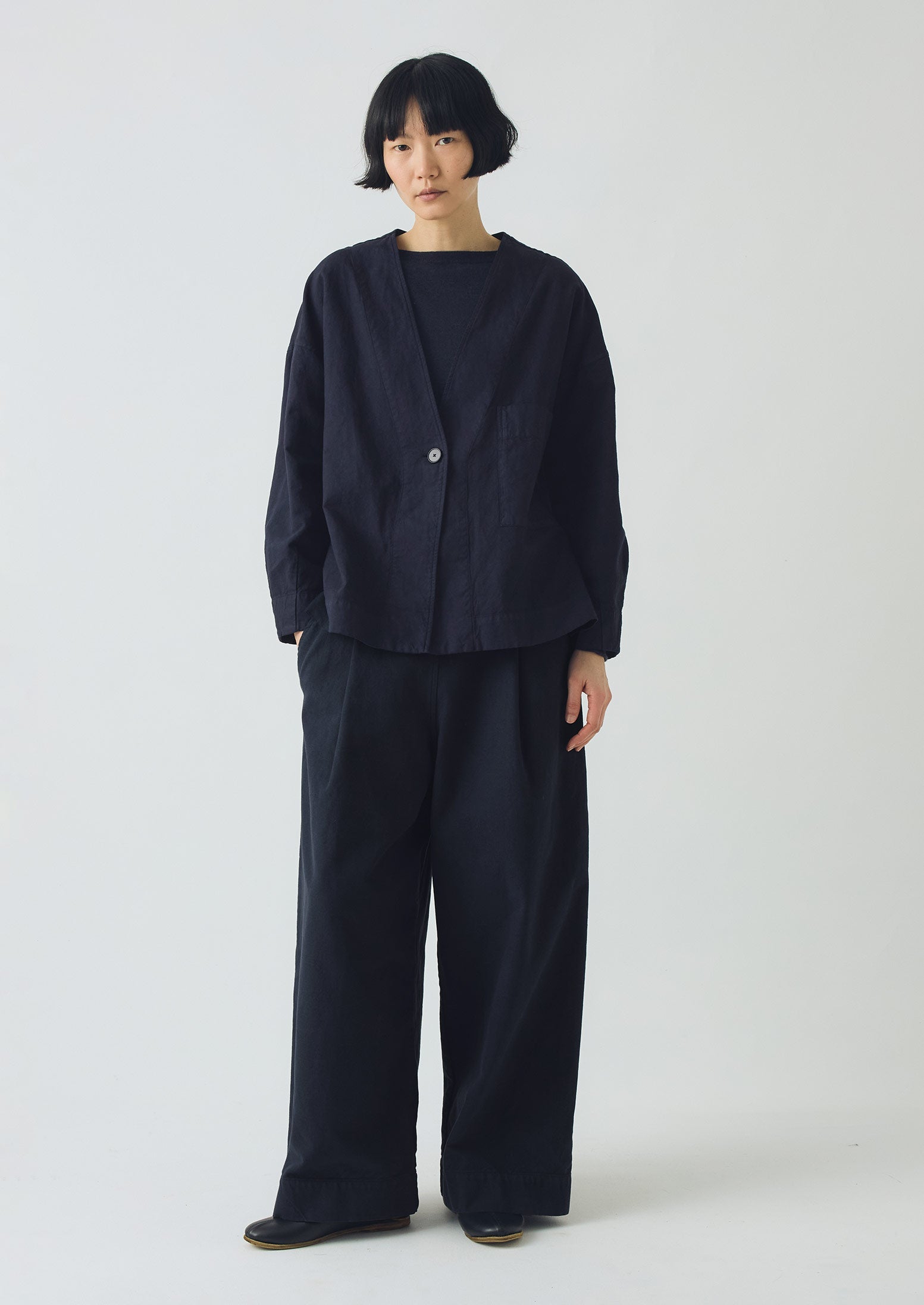 Cotton Linen Wrap Jacket | Anthracite