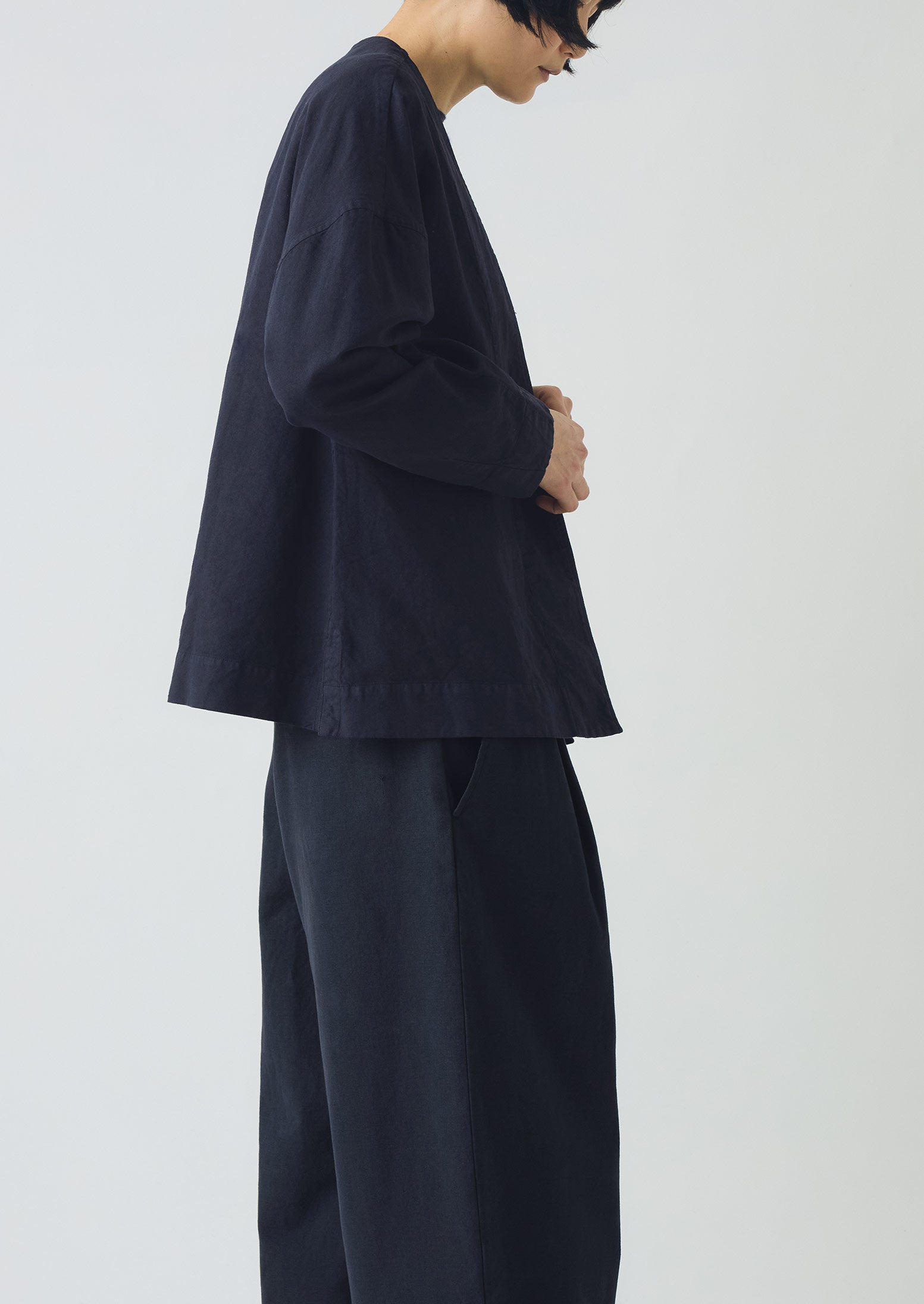 Cotton Linen Wrap Jacket | Anthracite