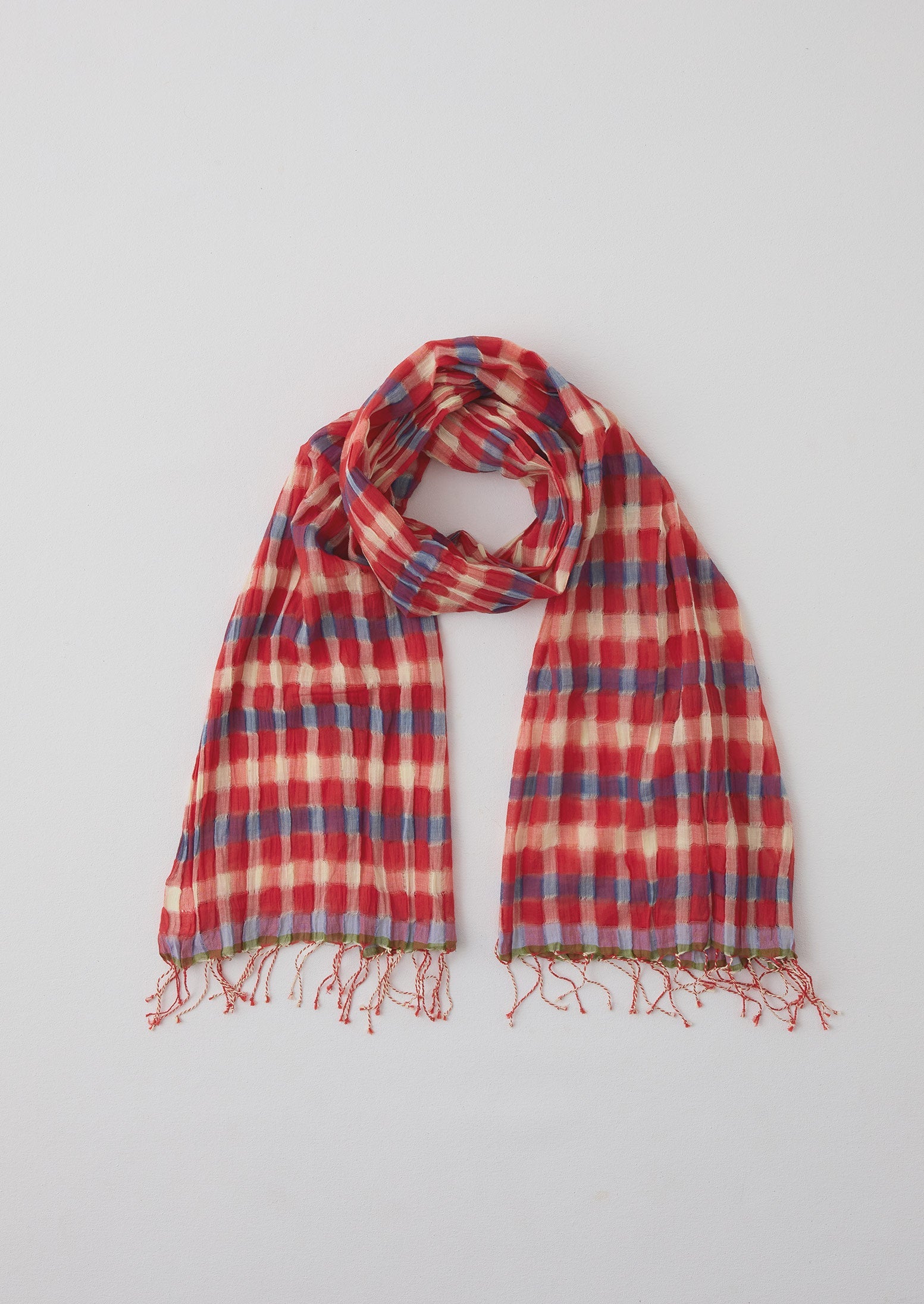 Cafe Tile Gingham Cotton Scarf | Cardinal Red