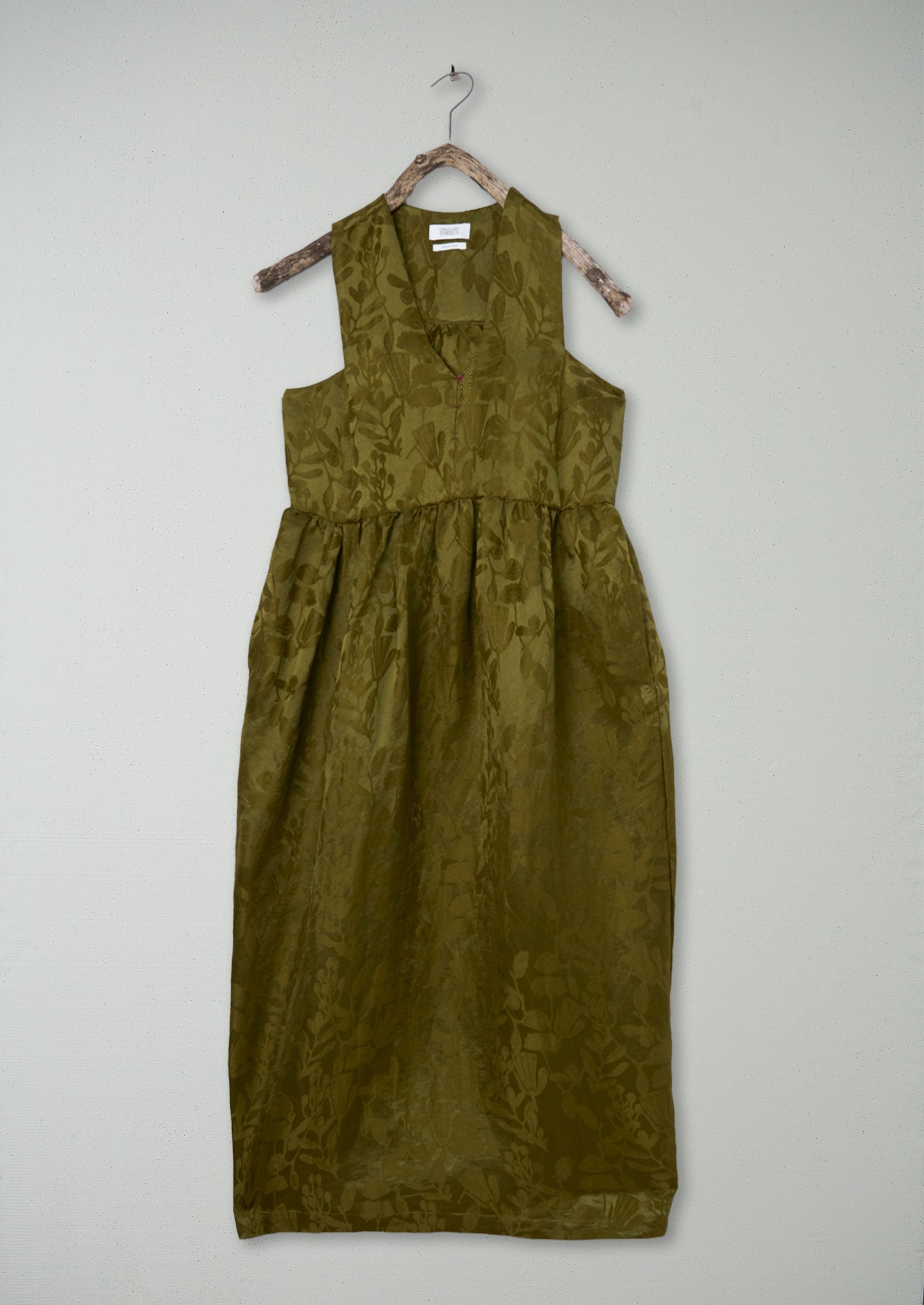 Renewed Linen Silk Jacquard Sleeveless Dress Size 6 (109) | Rich Olive
