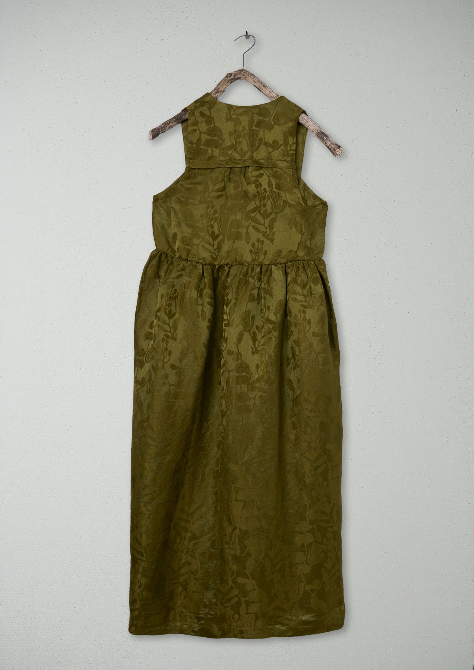 Renewed Linen Silk Jacquard Sleeveless Dress Size 6 (109) | Rich Olive