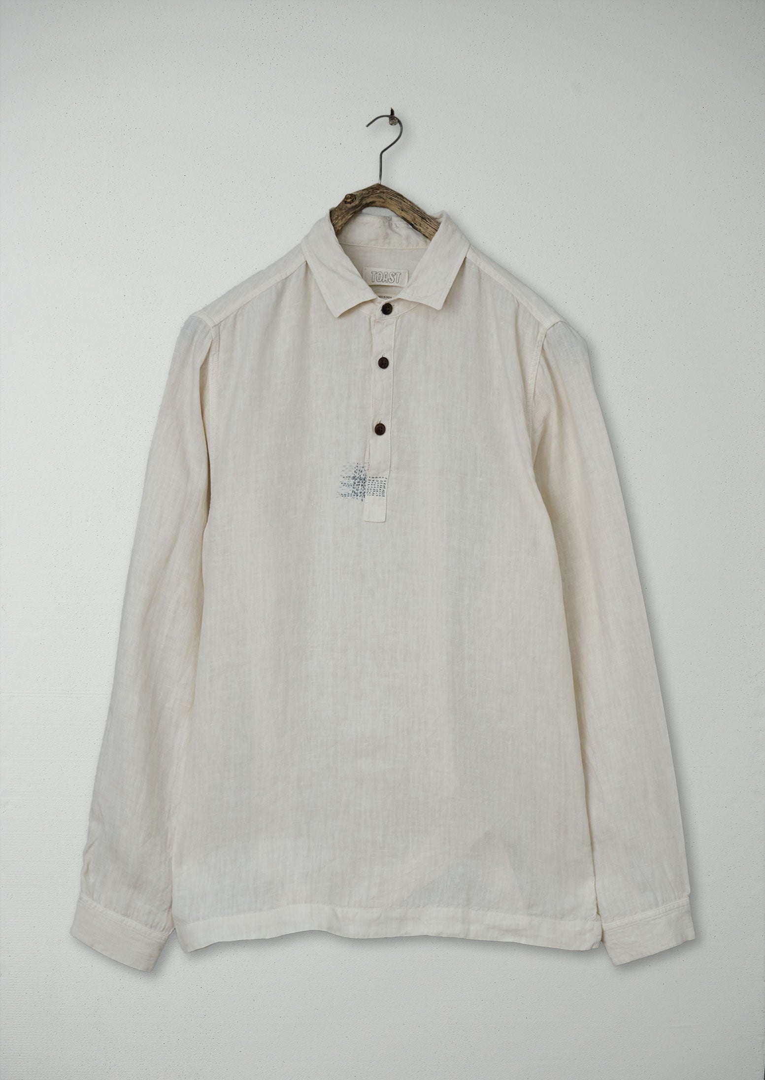 Renewed Half Placket Linen Shirt S (07) | Parchment