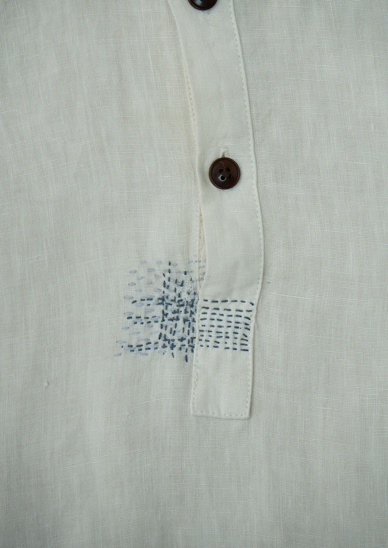 Renewed Half Placket Linen Shirt S (07) | Parchment