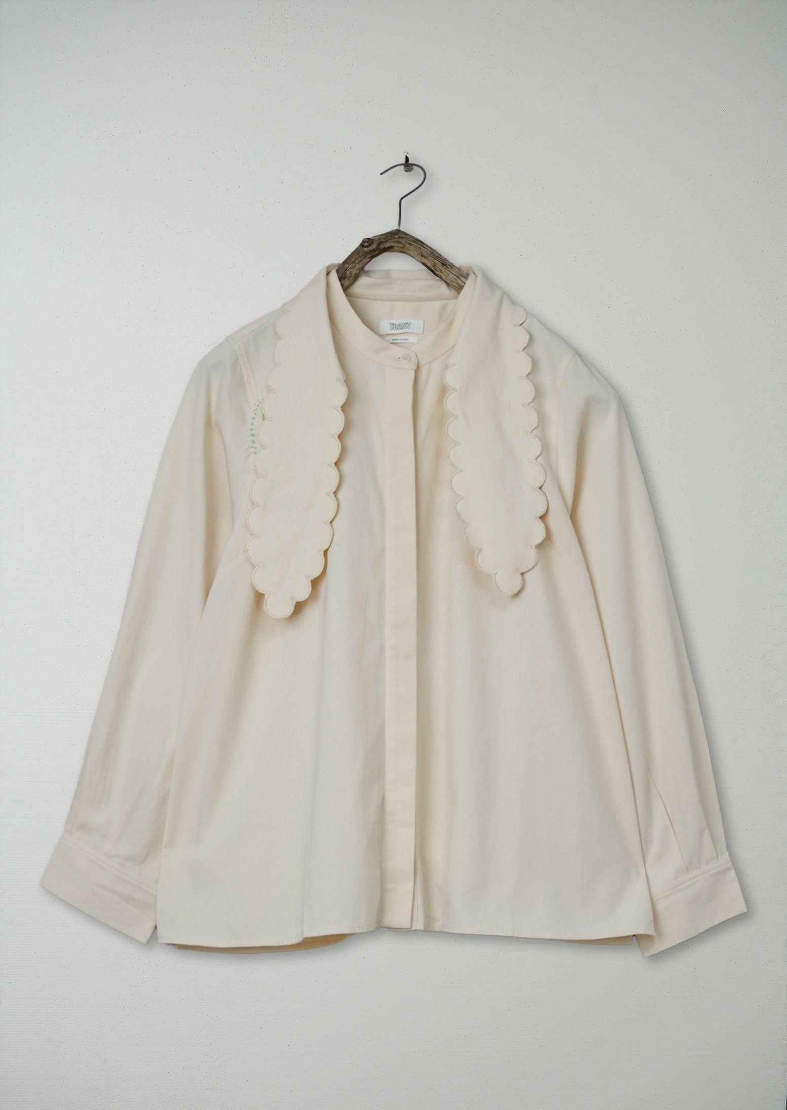 Renewed Tie Neck Cotton Pique Shirt Size 14 (65) | Ecru