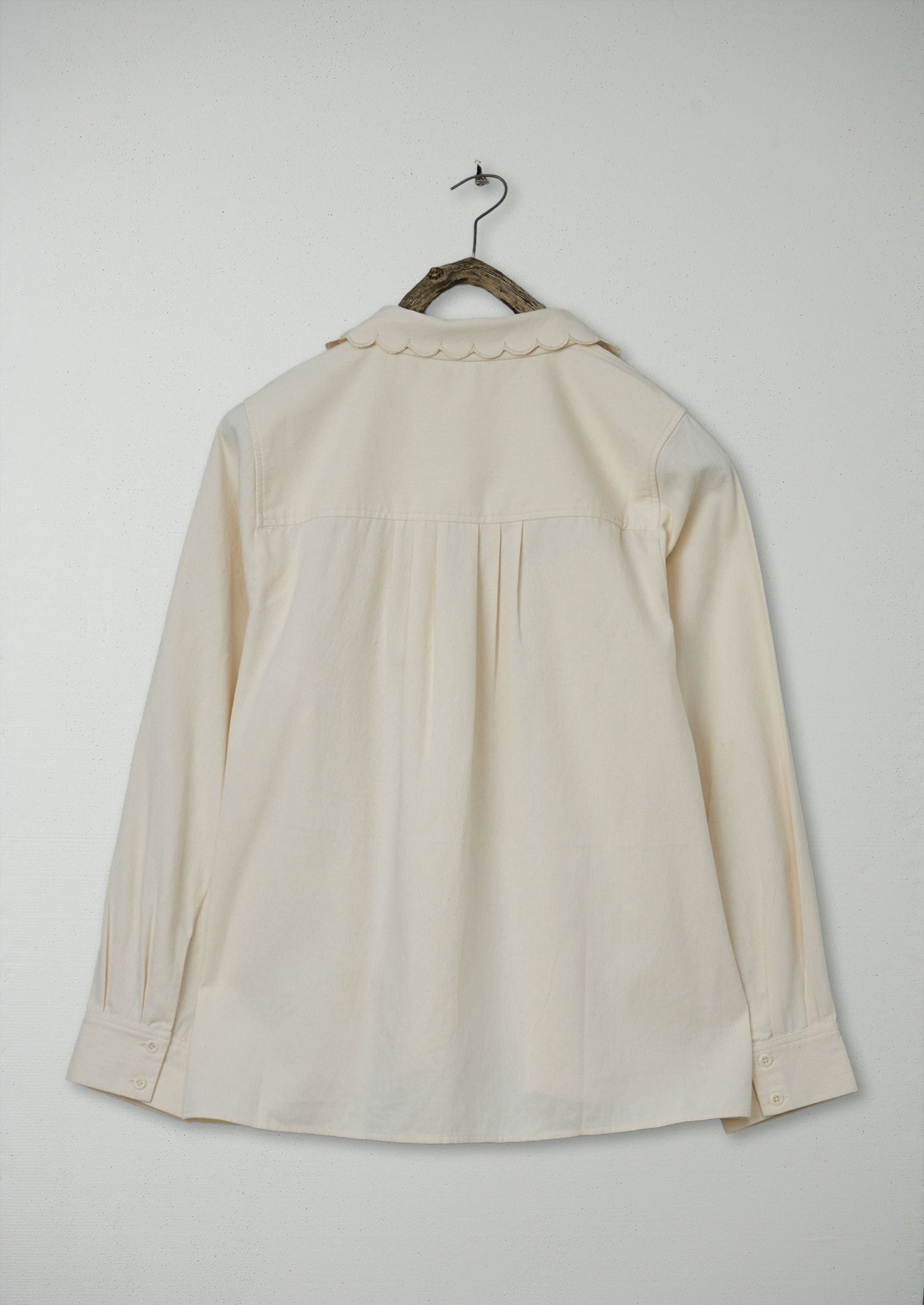 Renewed Tie Neck Cotton Pique Shirt Size 14 (65) | Ecru