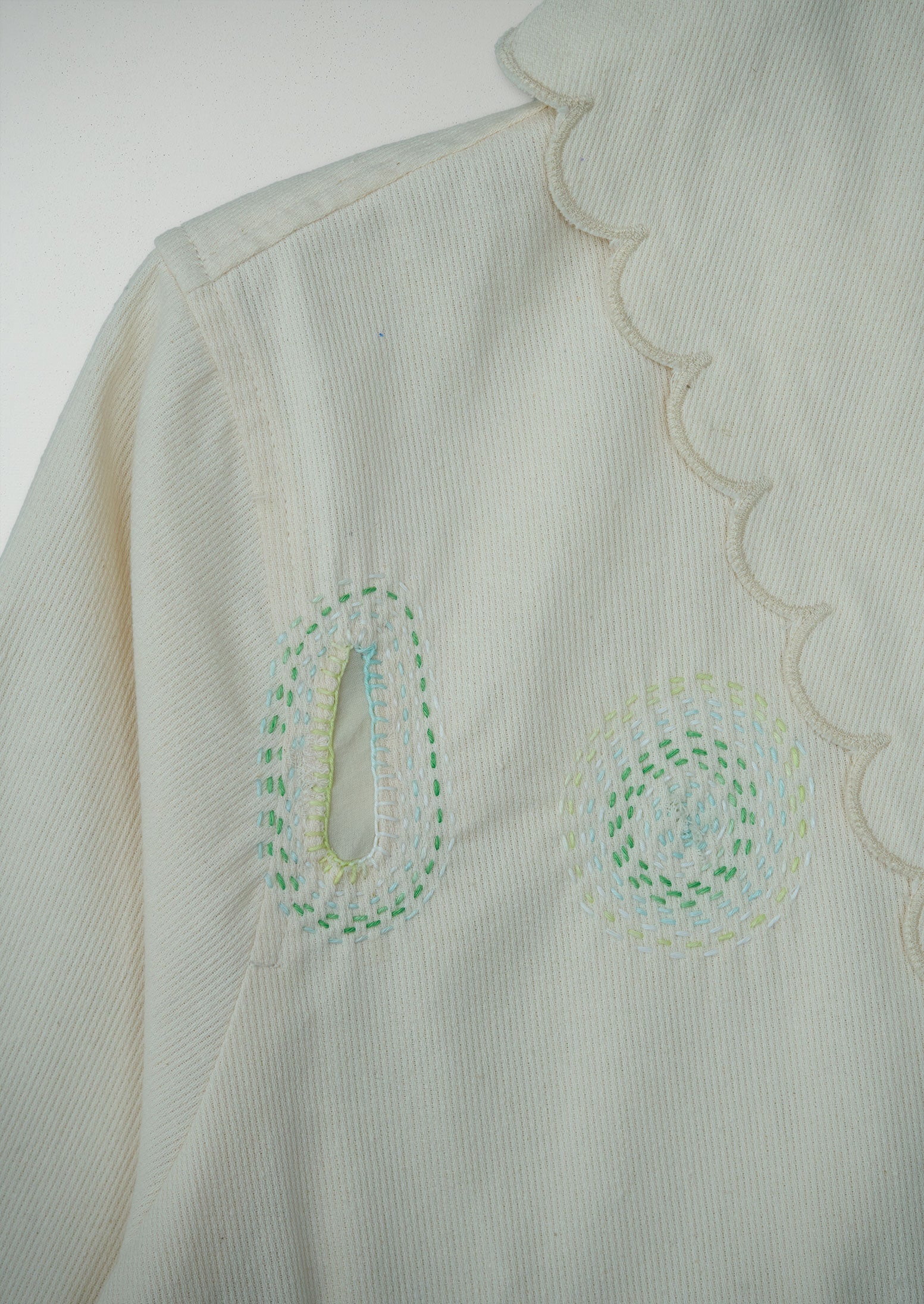 Renewed Tie Neck Cotton Pique Shirt Size 14 (65) | Ecru