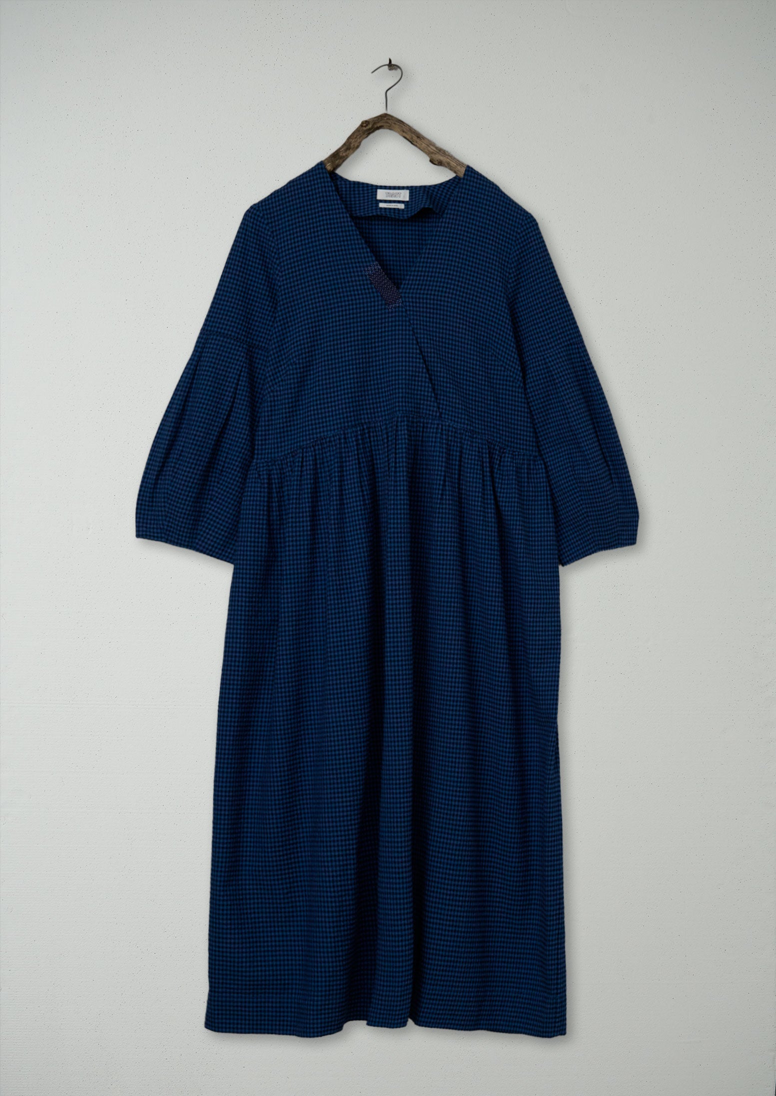 Renewed Cross Front Gingham Seersucker Dress Size 14 (113) | Navy