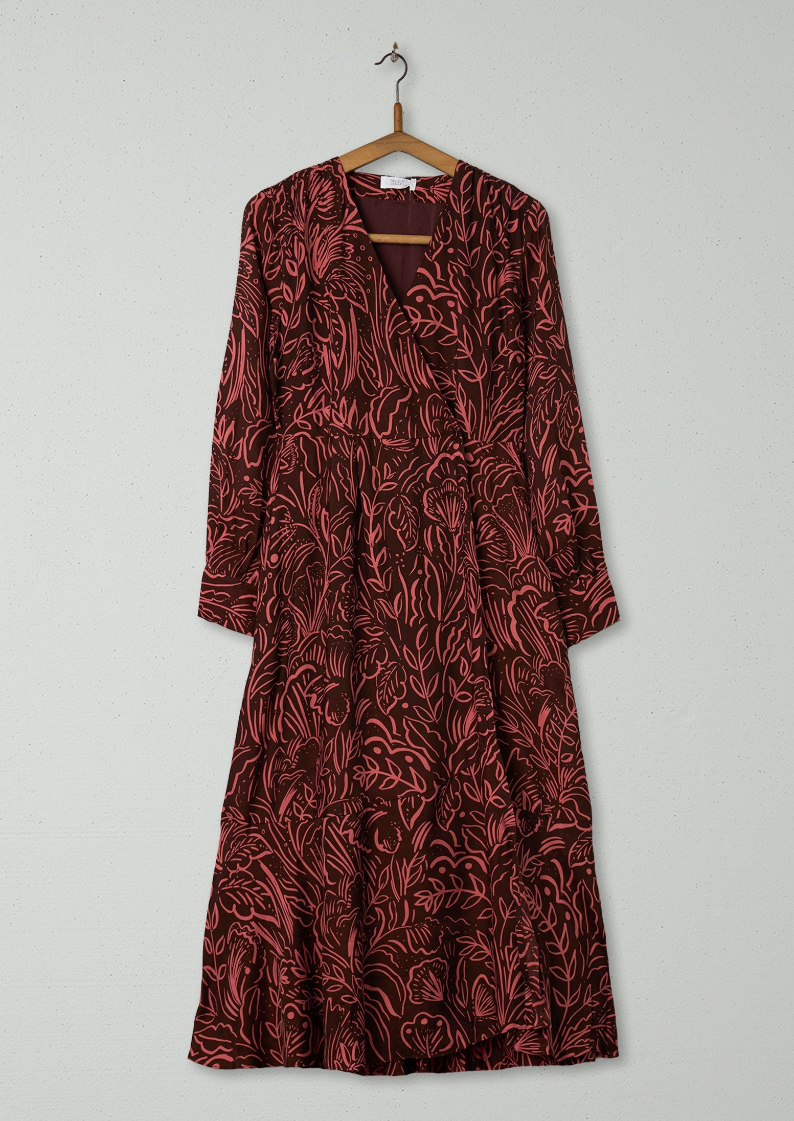 Reworn Print Wrap Dress Size 8 (1003) | Maroon