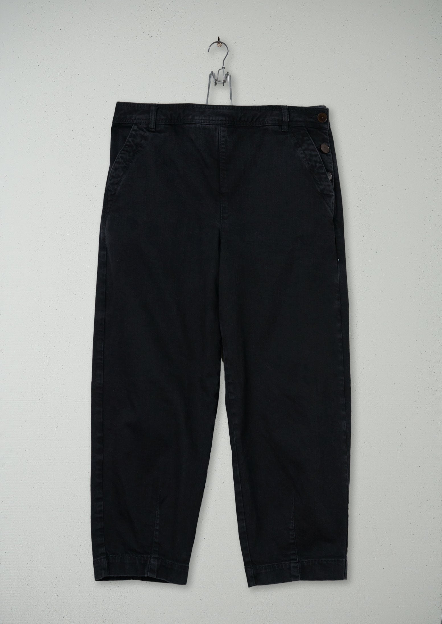 Reworn Denim Side Button Trousers Size 14 (635) | Black