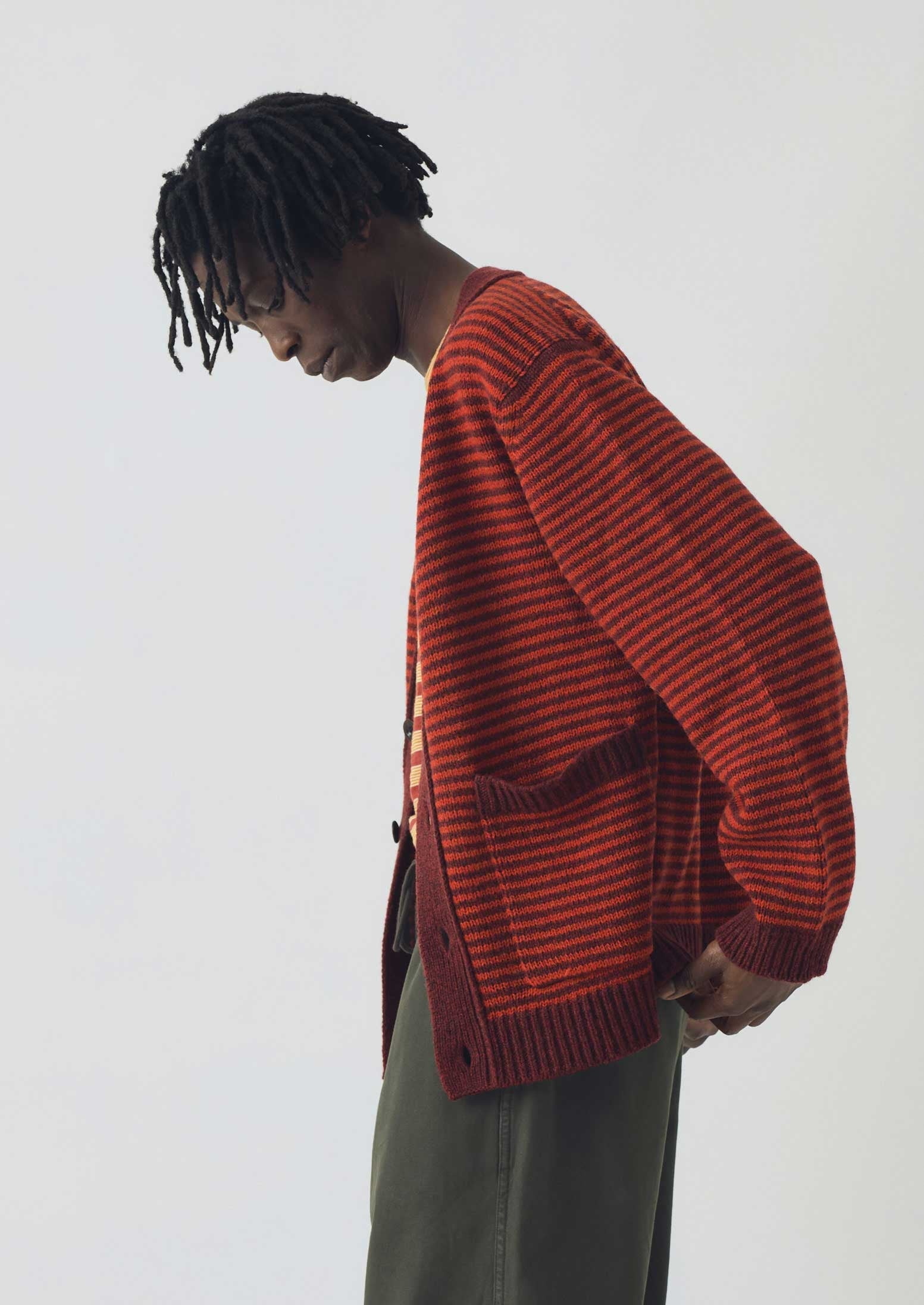 Striped Wool Cardigan | Cardinal Red/Plum