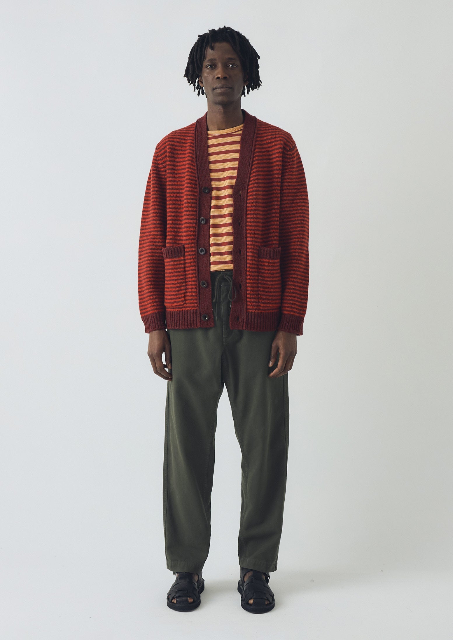 Striped Wool Cardigan | Cardinal Red/Plum