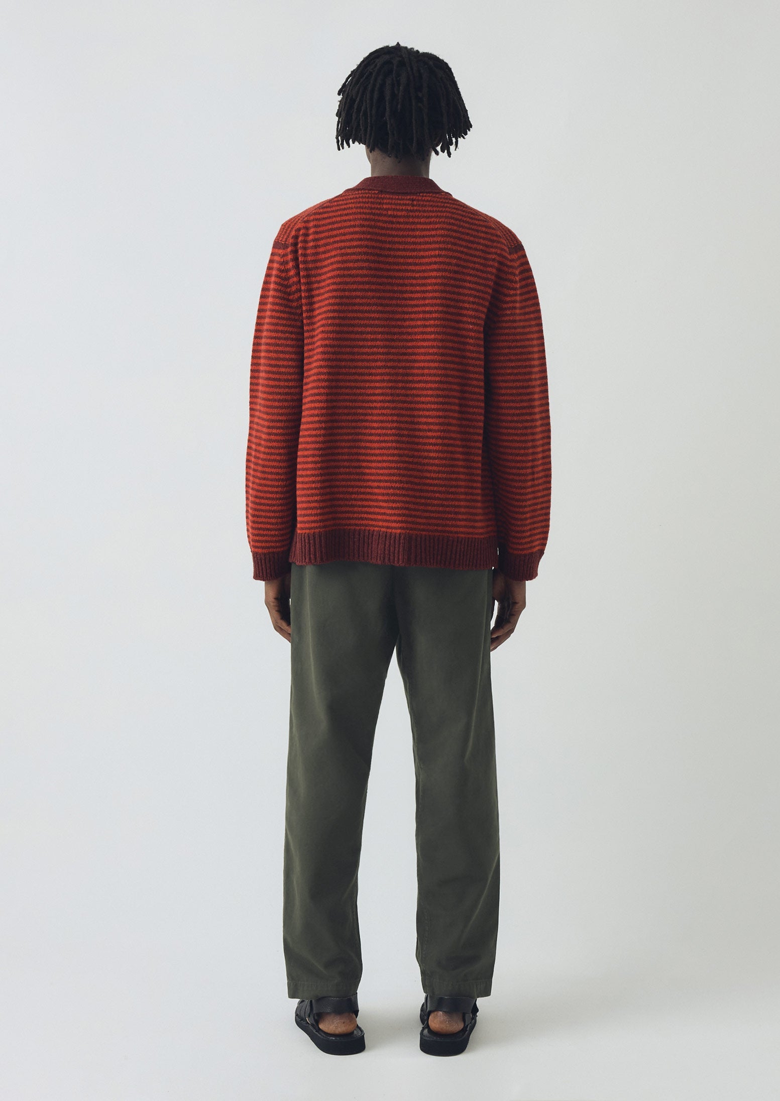 Striped Wool Cardigan | Cardinal Red/Plum