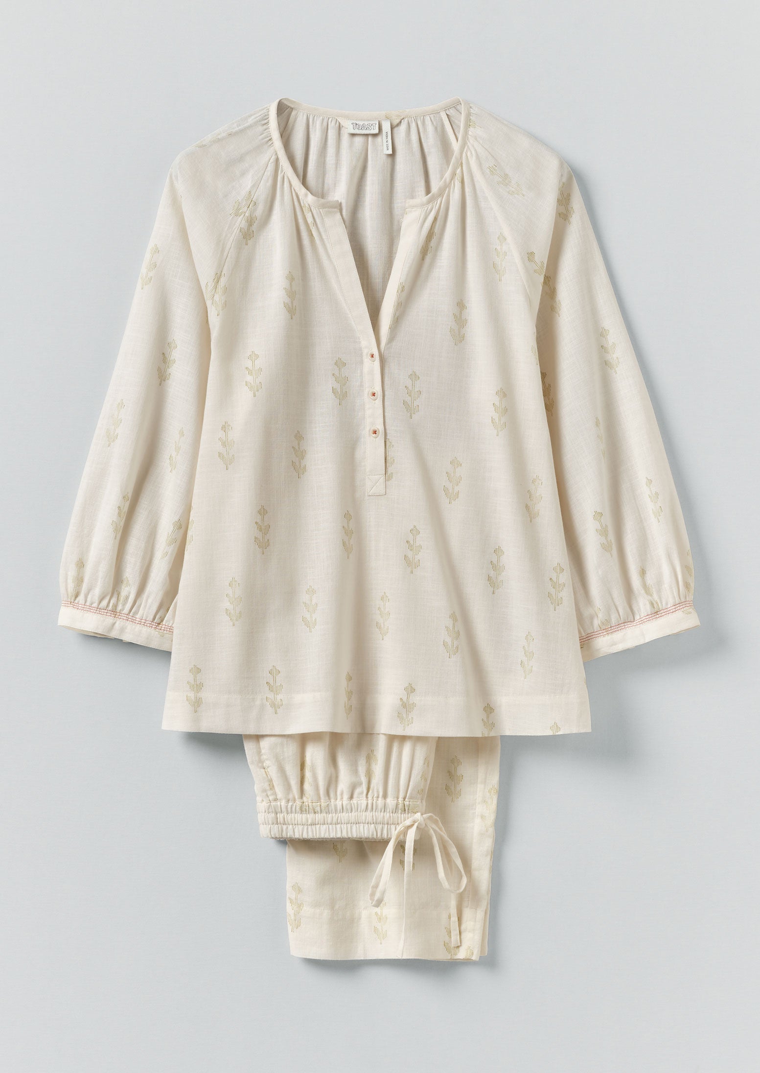 Etched Sprig Print Pajama Set | Ecru/Citrine