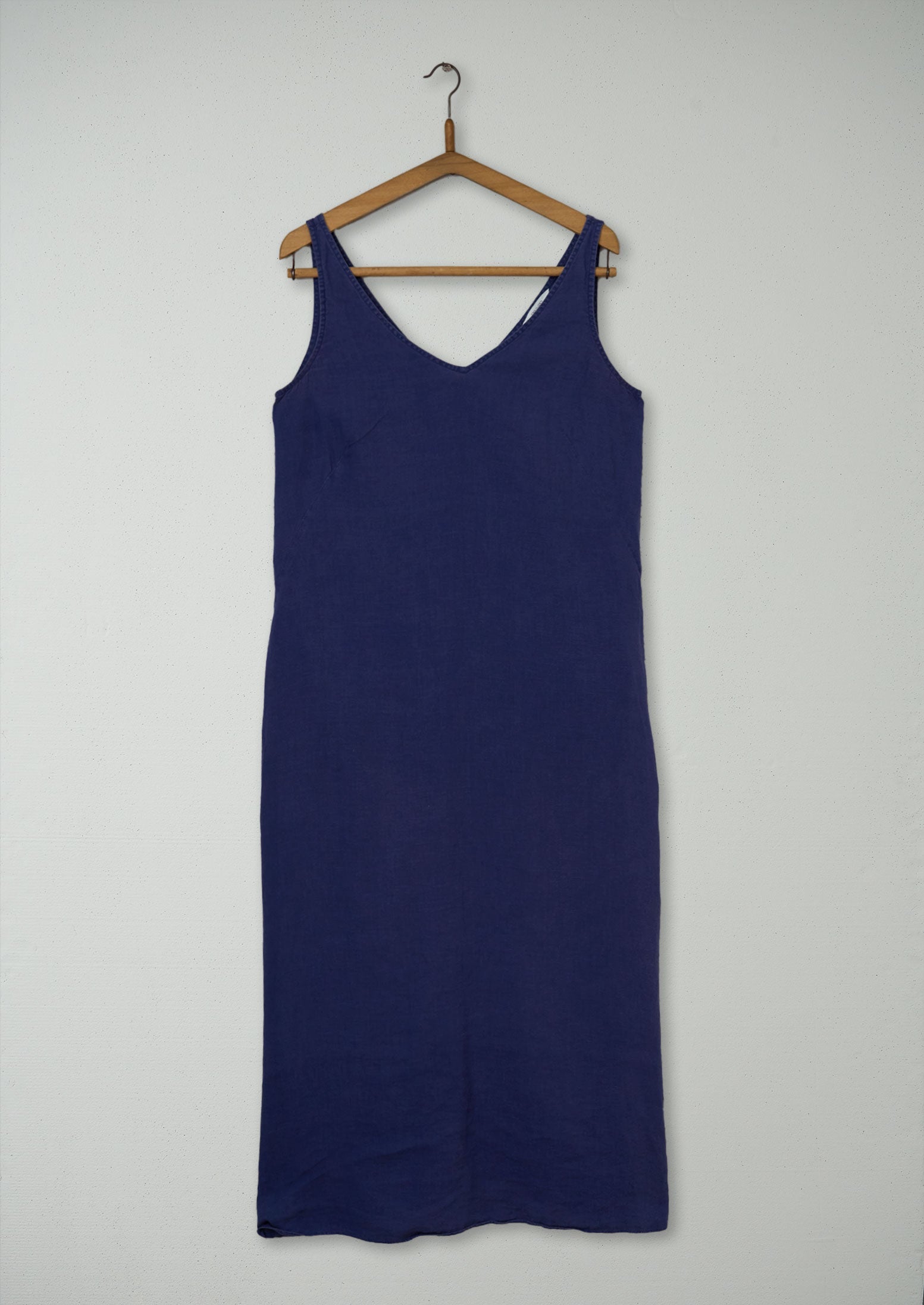 Reworn V Neck Linen Dress Size 12 (937) | Blue