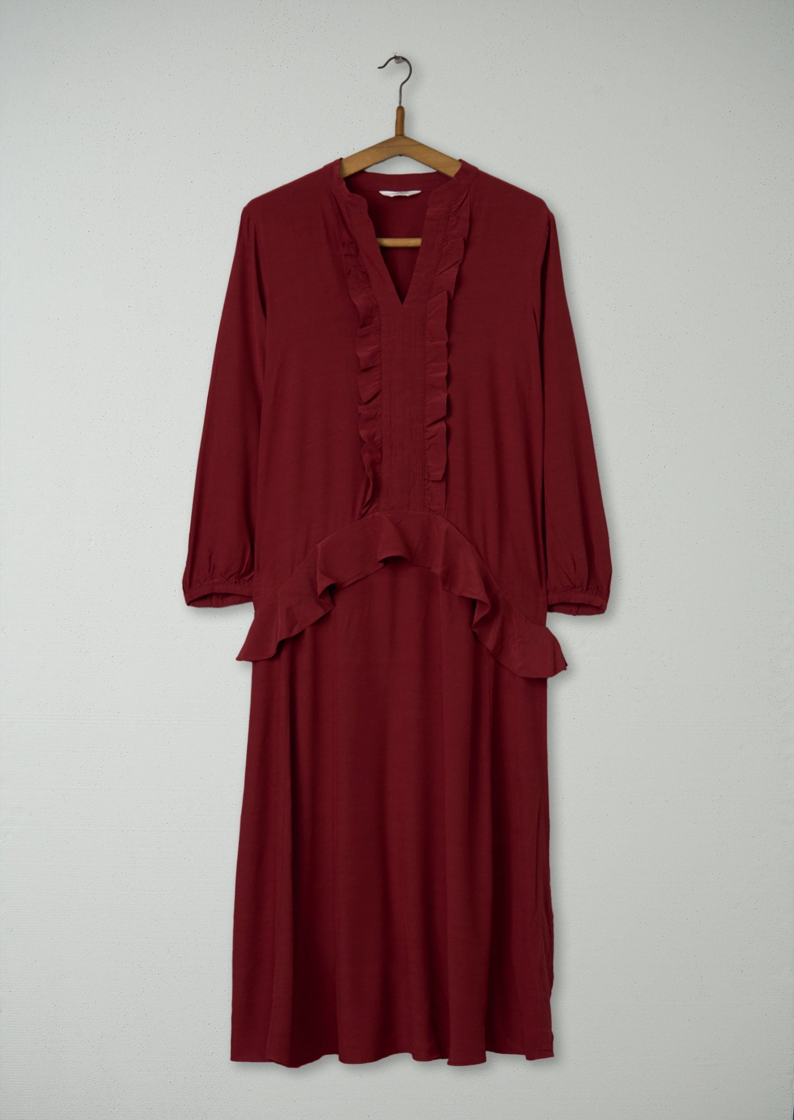 Reworn Ruffle Dress Size 8 (868) | Dark Rust