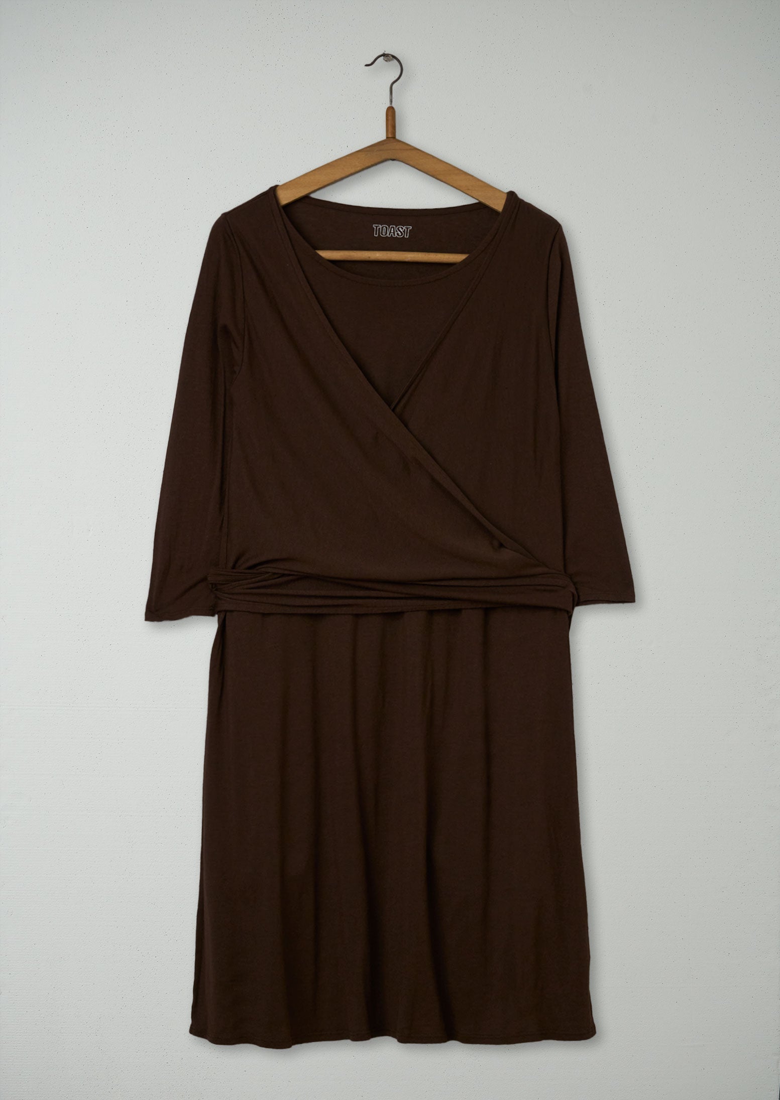 Reworn Modal Wool Jersey Wrap Dress Size 12 (844) | Dark Brown
