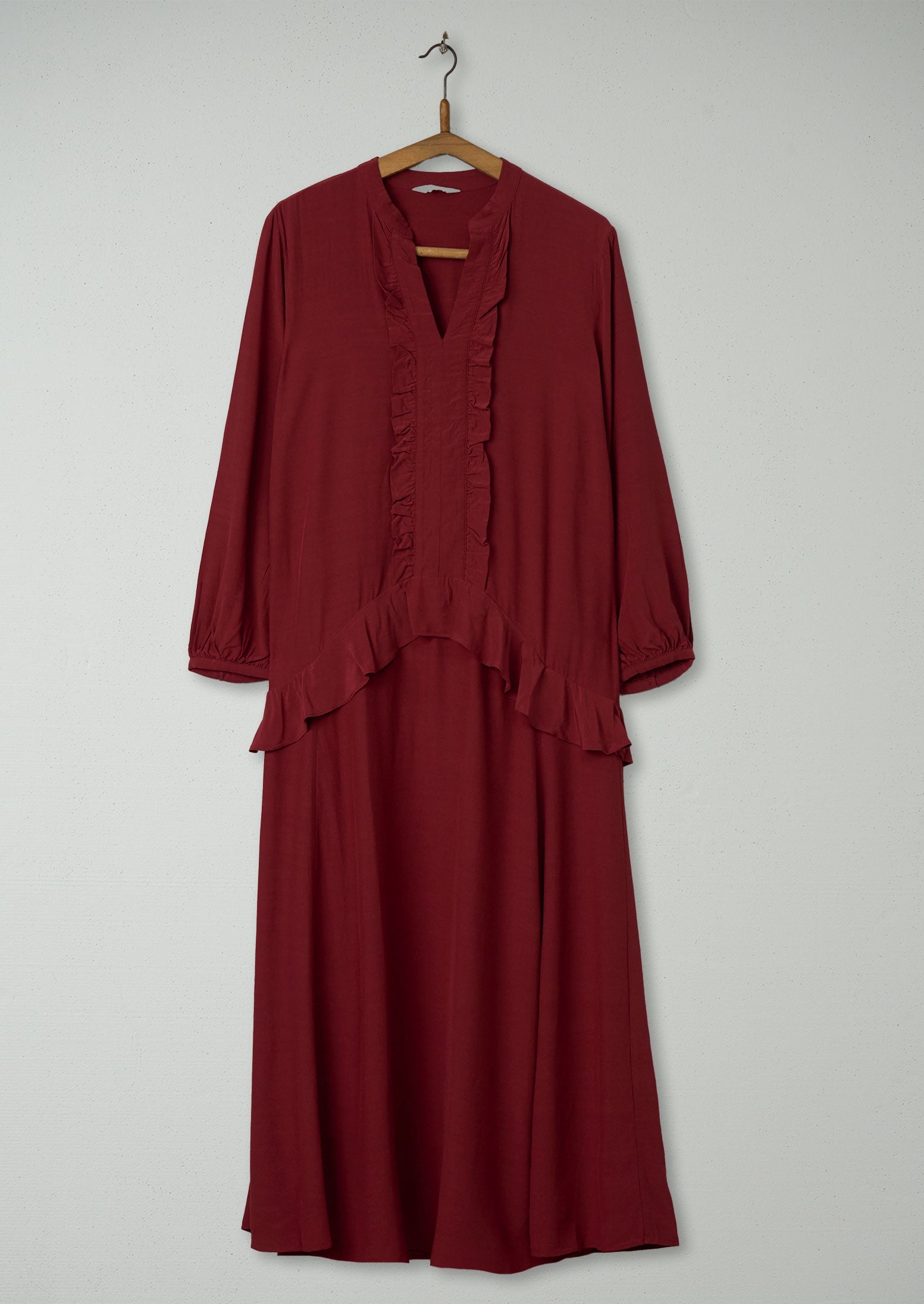 Reworn Ruffle Dress Size 10 (667) | Dark Rust