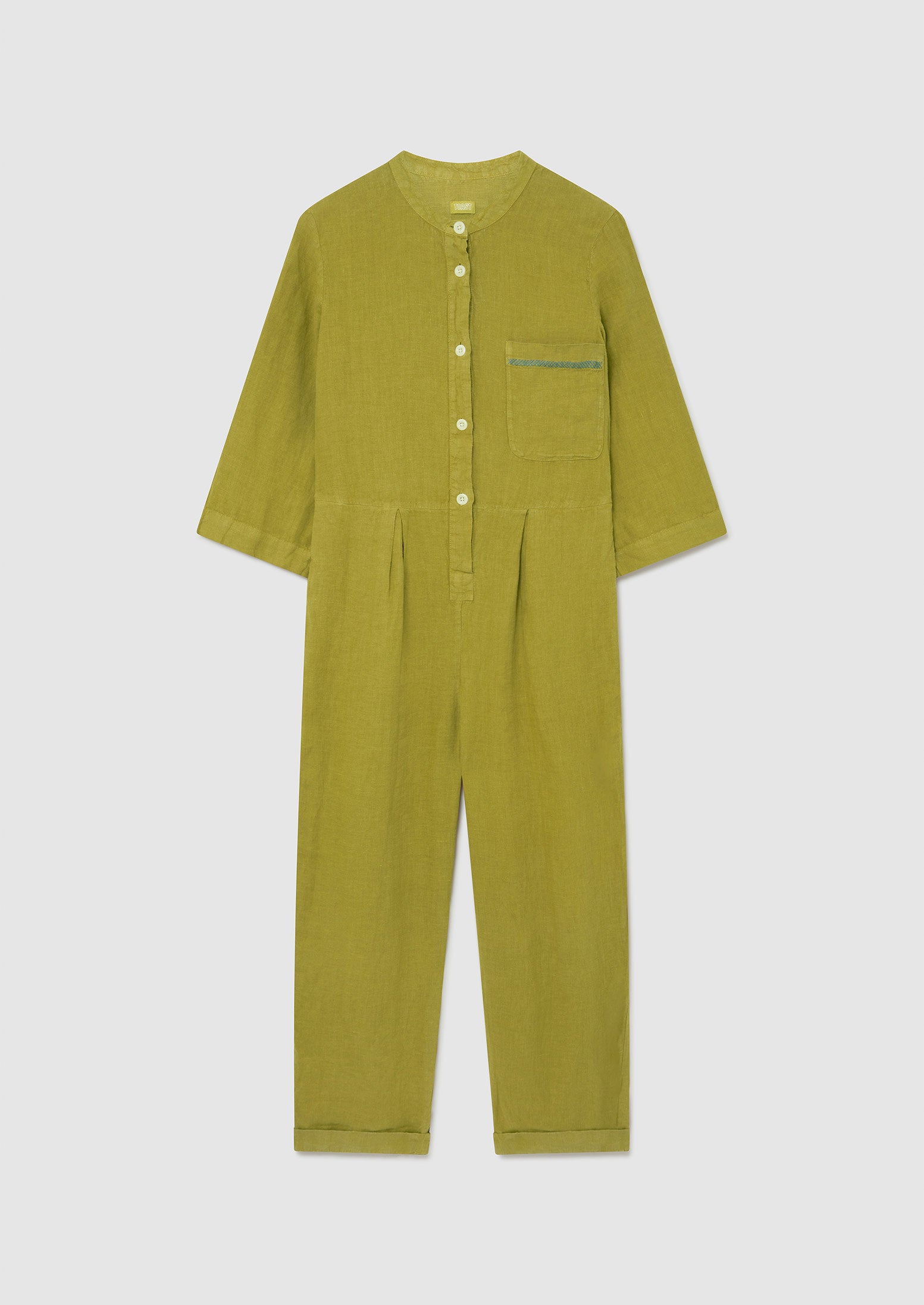 Renewed Garment Dyed Linen Jumpsuit Size S | Citrus Green