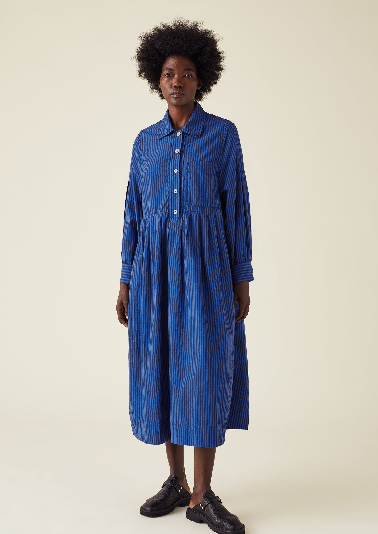 Fayre Stripe Organic Poplin Shirt Dress | Celtic Blue